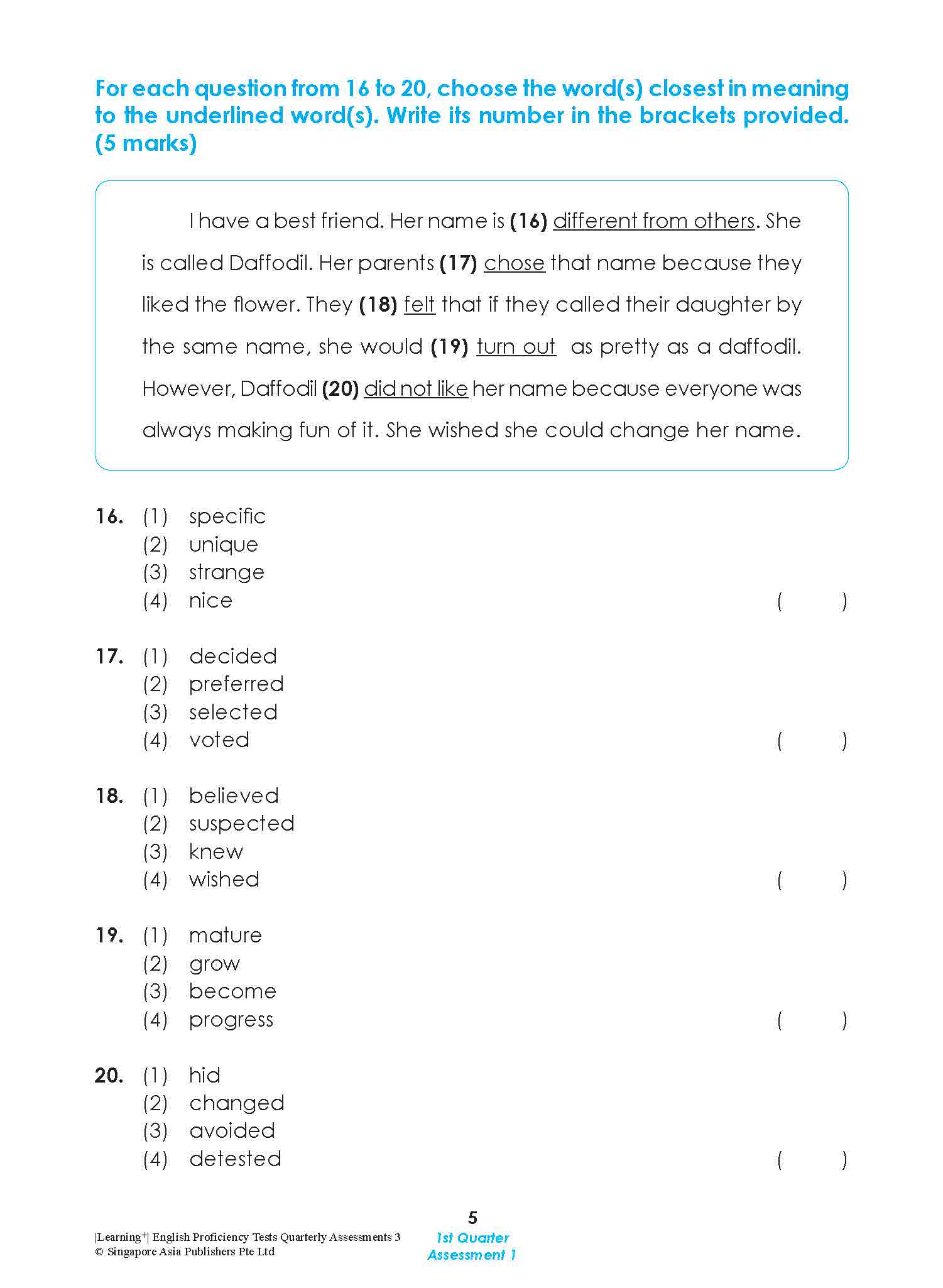LEARNING+ English Proficiency Tests Quarterly Assessments 3