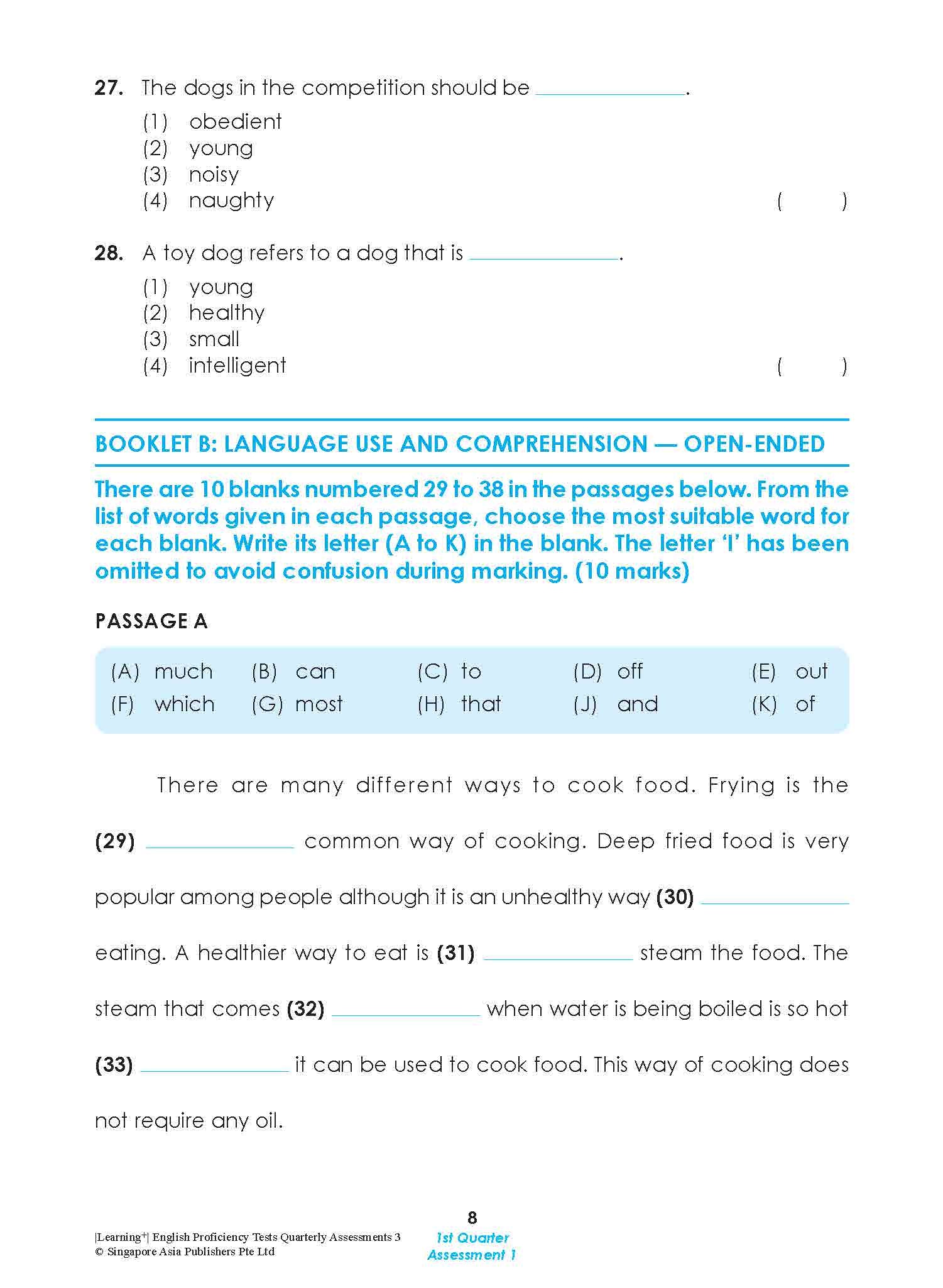 LEARNING+ English Proficiency Tests Quarterly Assessments 3
