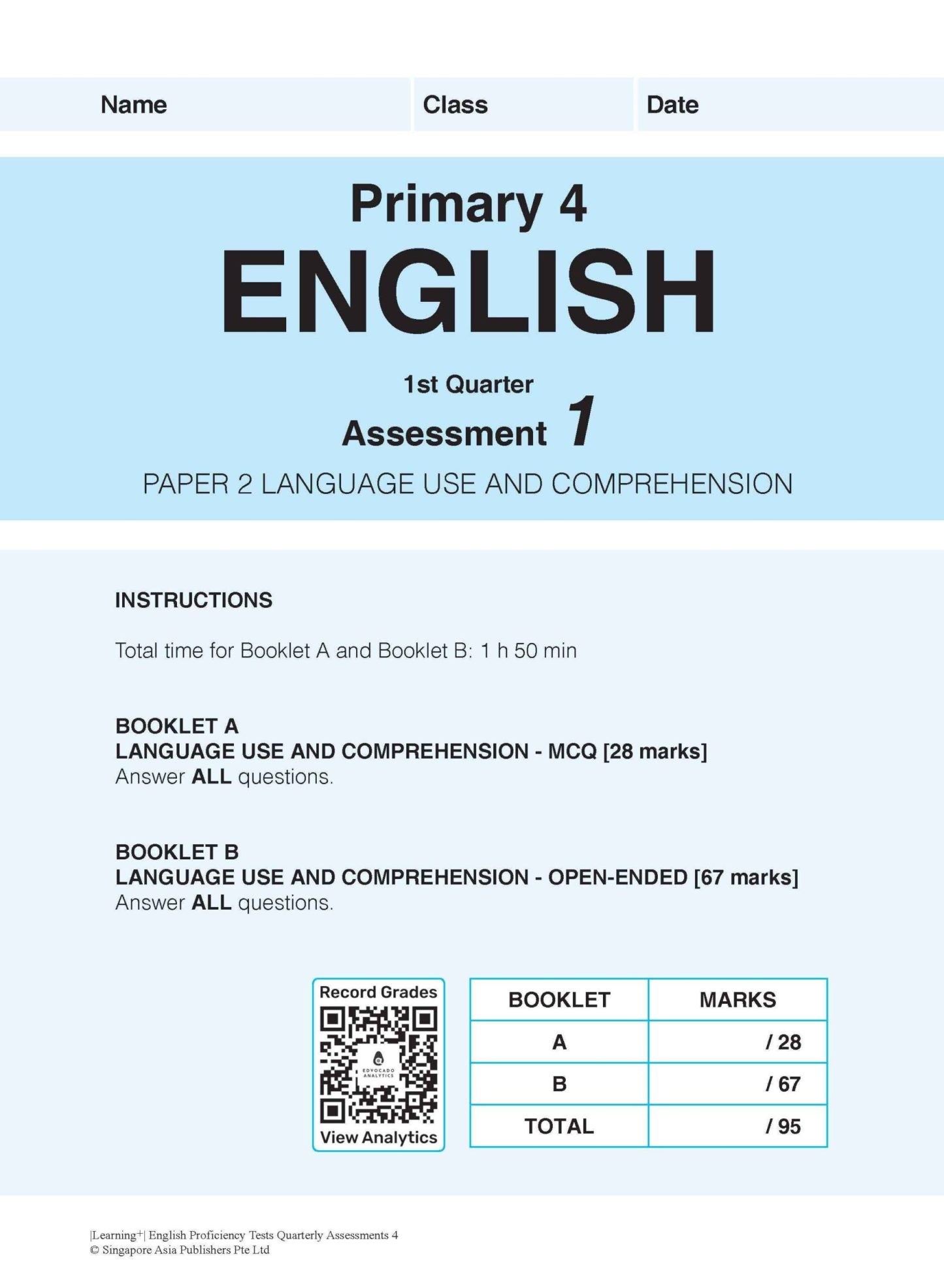 LEARNING+ English Proficiency Tests Quarterly Assessments 4