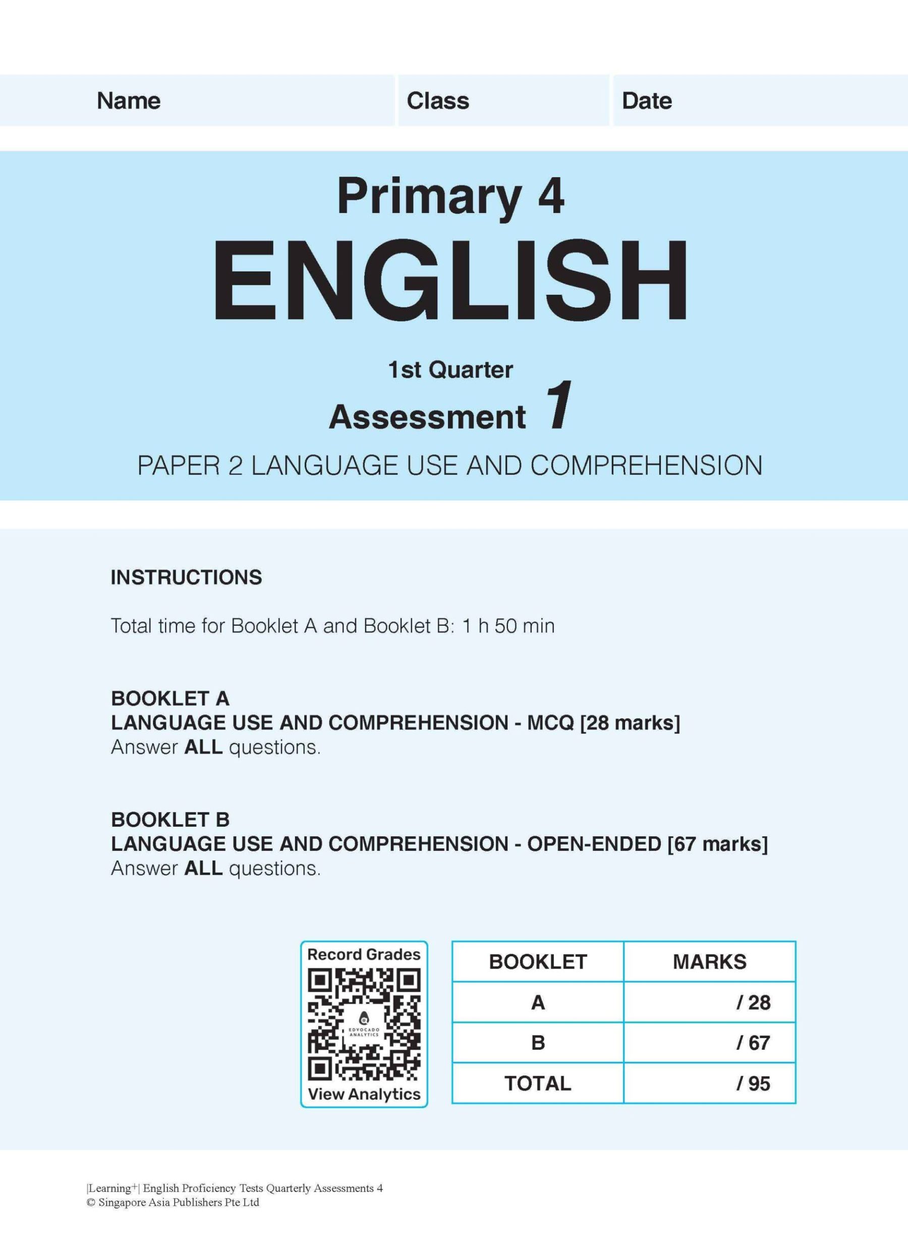 LEARNING+ English Proficiency Tests Quarterly Assessments 4