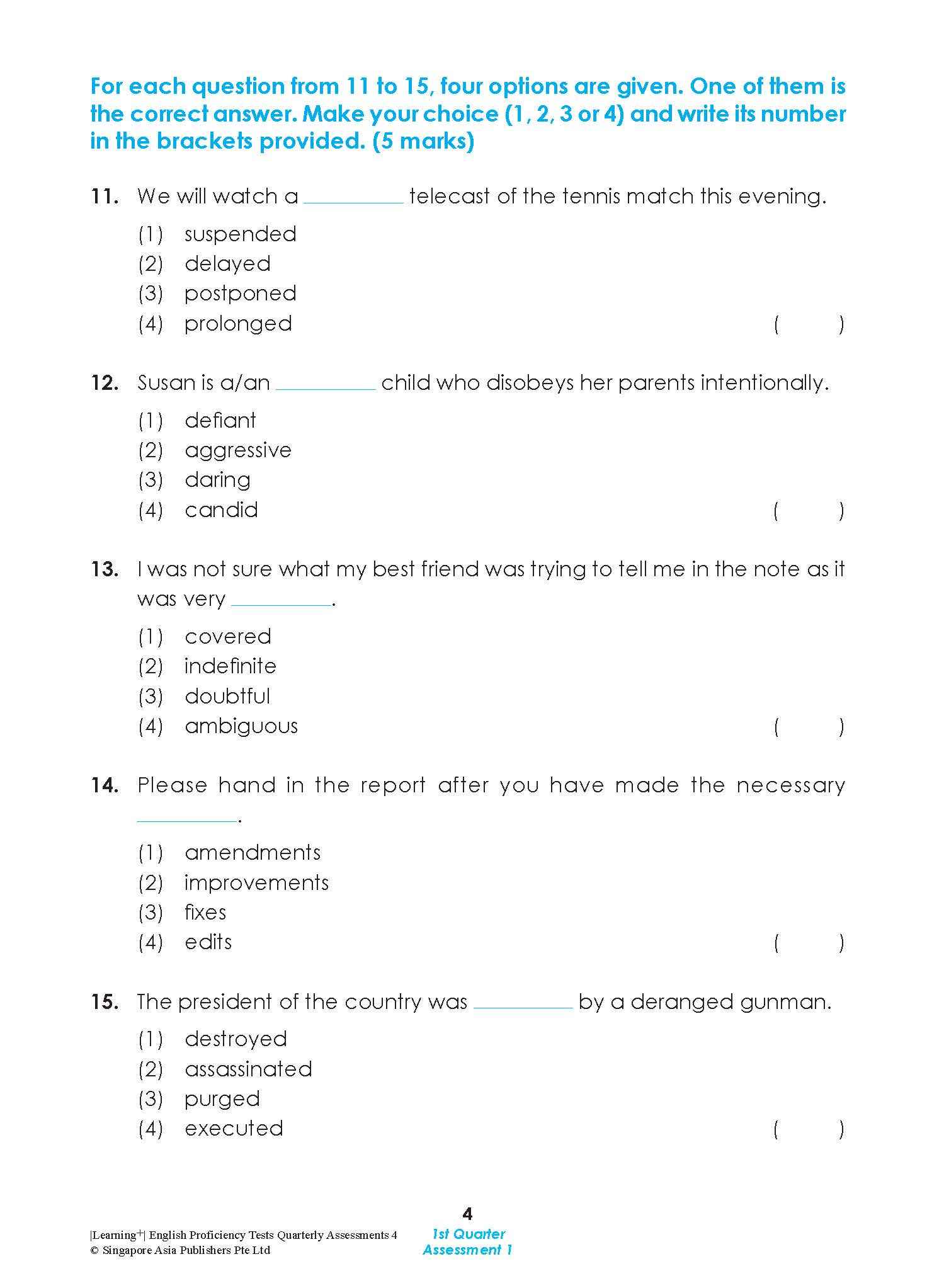 LEARNING+ English Proficiency Tests Quarterly Assessments 4