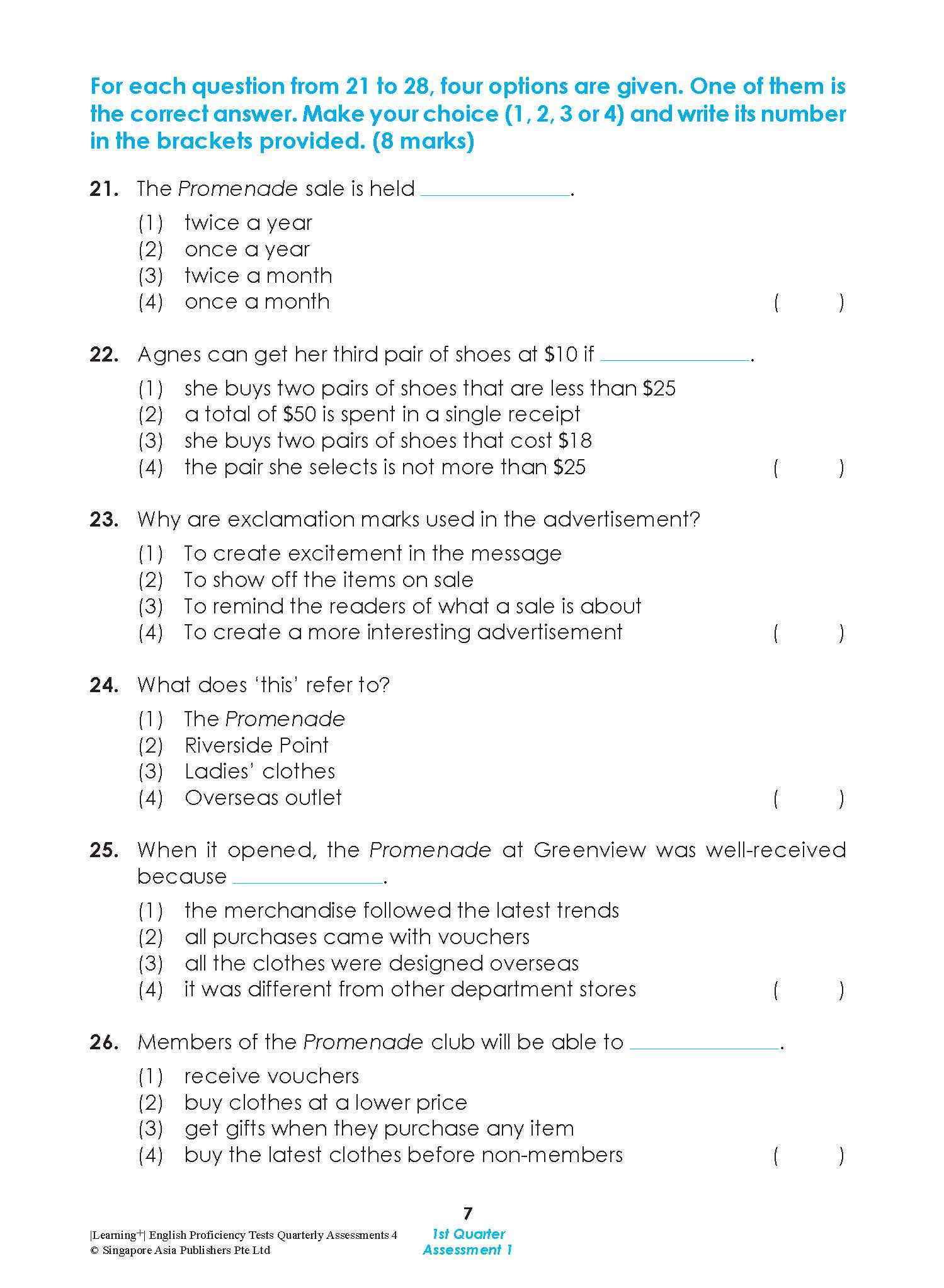 LEARNING+ English Proficiency Tests Quarterly Assessments 4