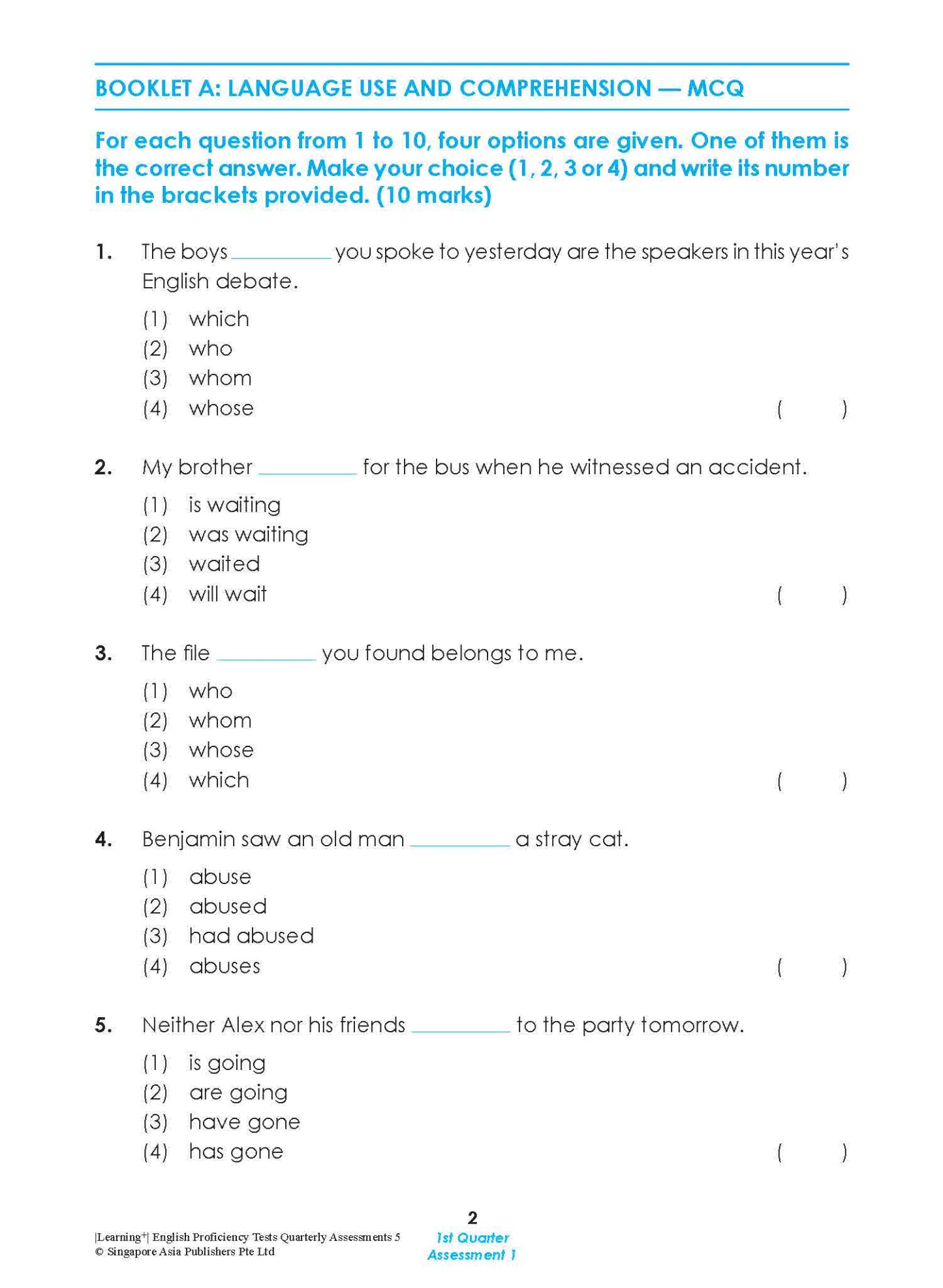 LEARNING+ English Proficiency Tests Quarterly Assessments 5