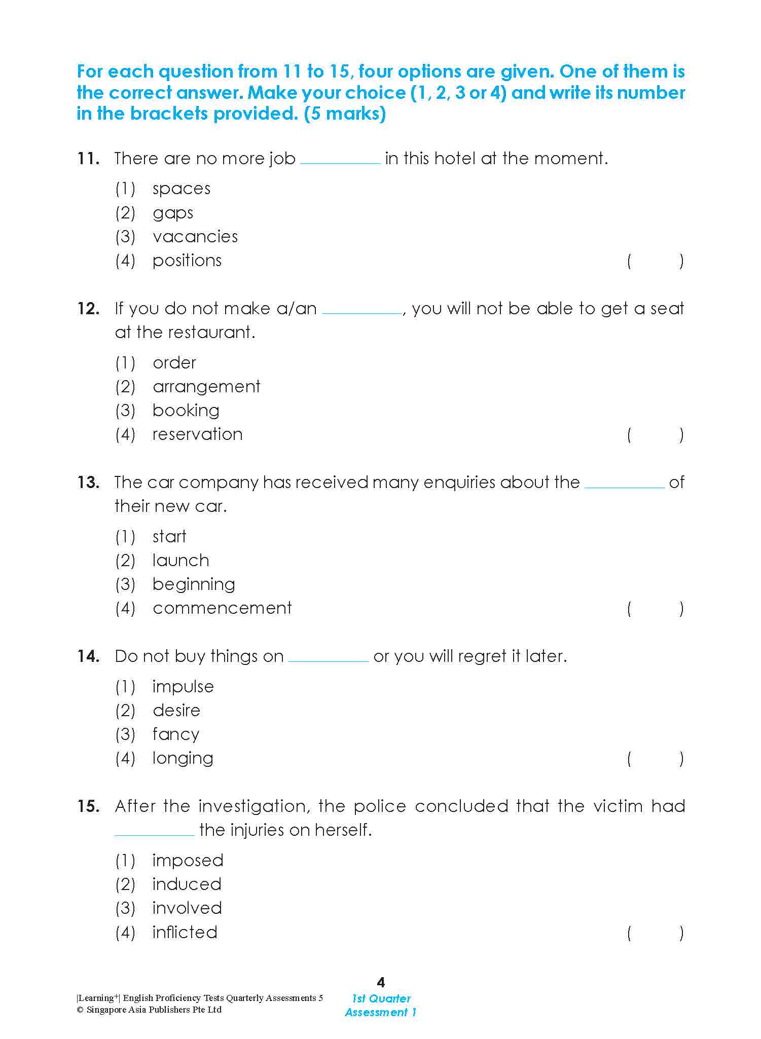 LEARNING+ English Proficiency Tests Quarterly Assessments 5