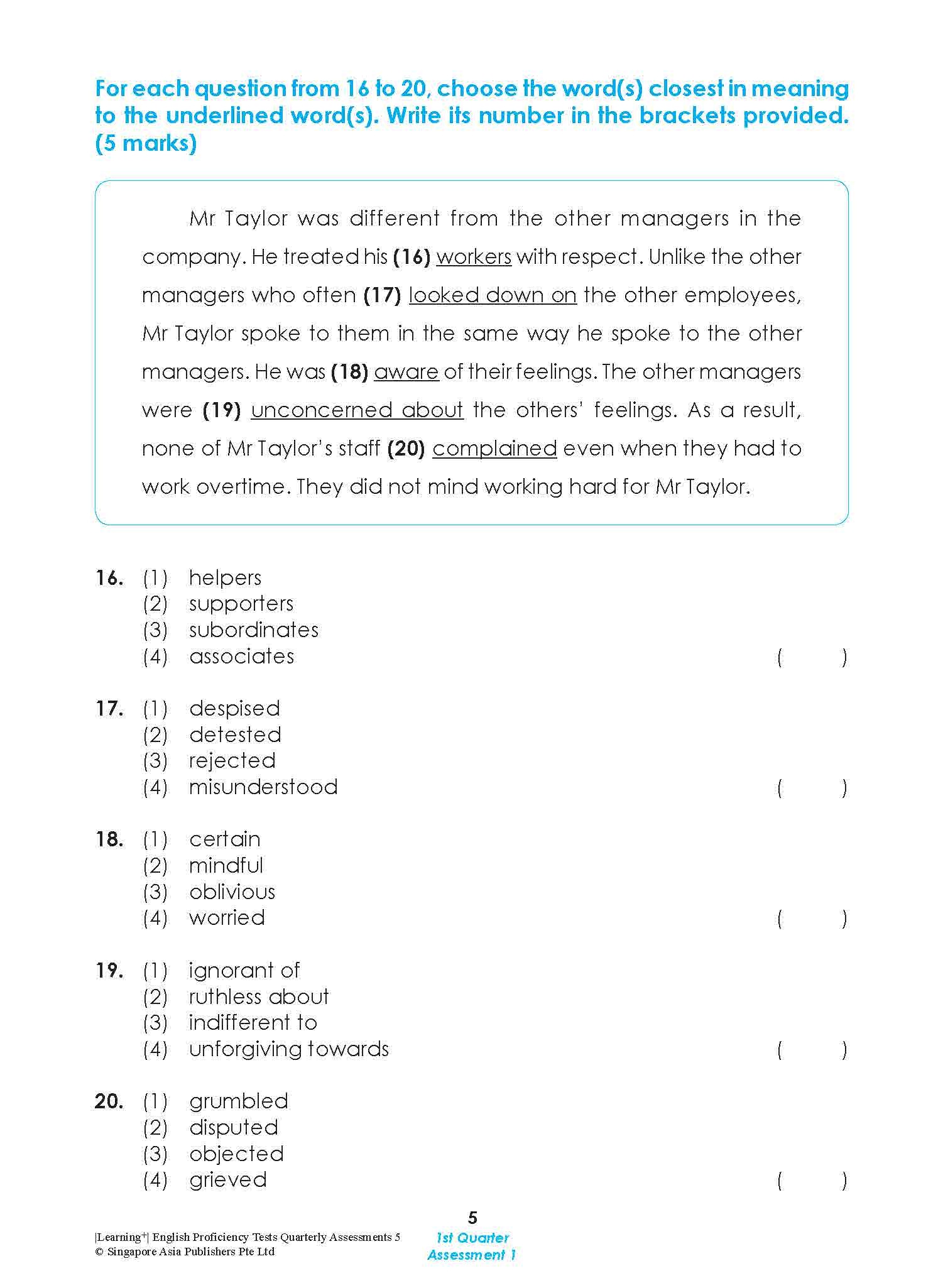LEARNING+ English Proficiency Tests Quarterly Assessments 5