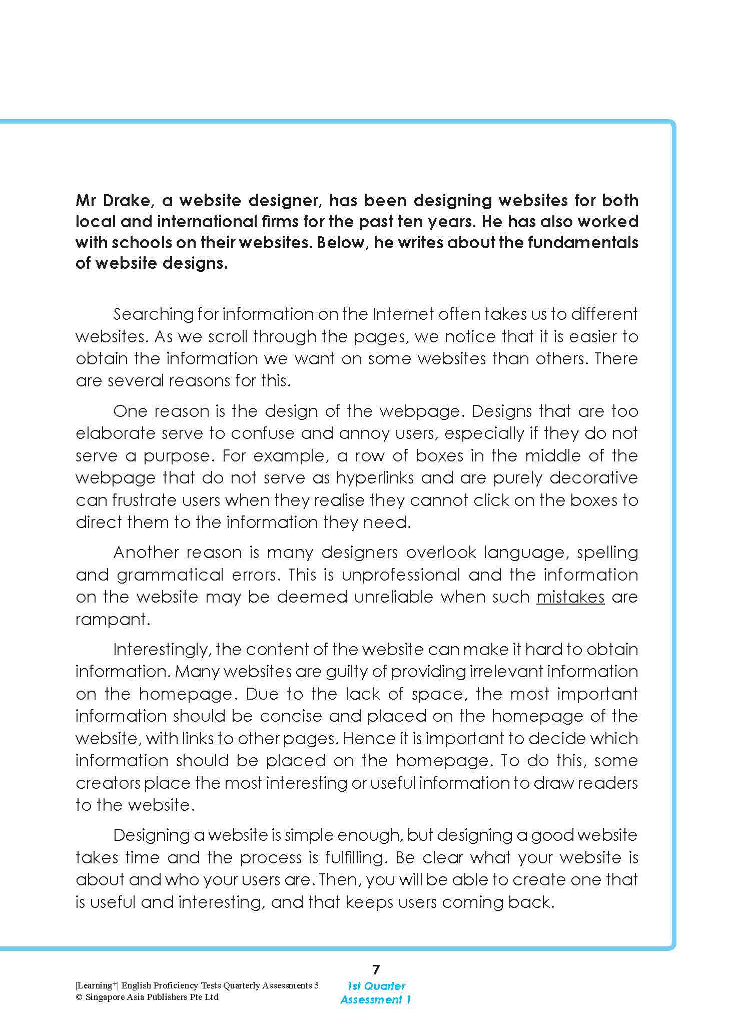 LEARNING+ English Proficiency Tests Quarterly Assessments 5