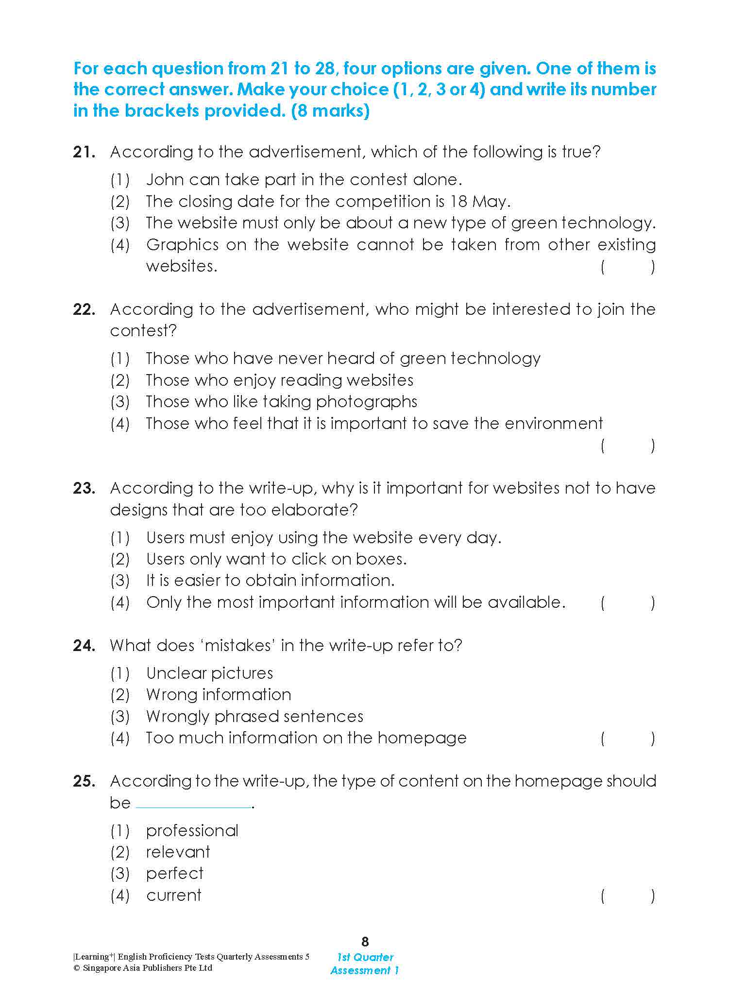 LEARNING+ English Proficiency Tests Quarterly Assessments 5