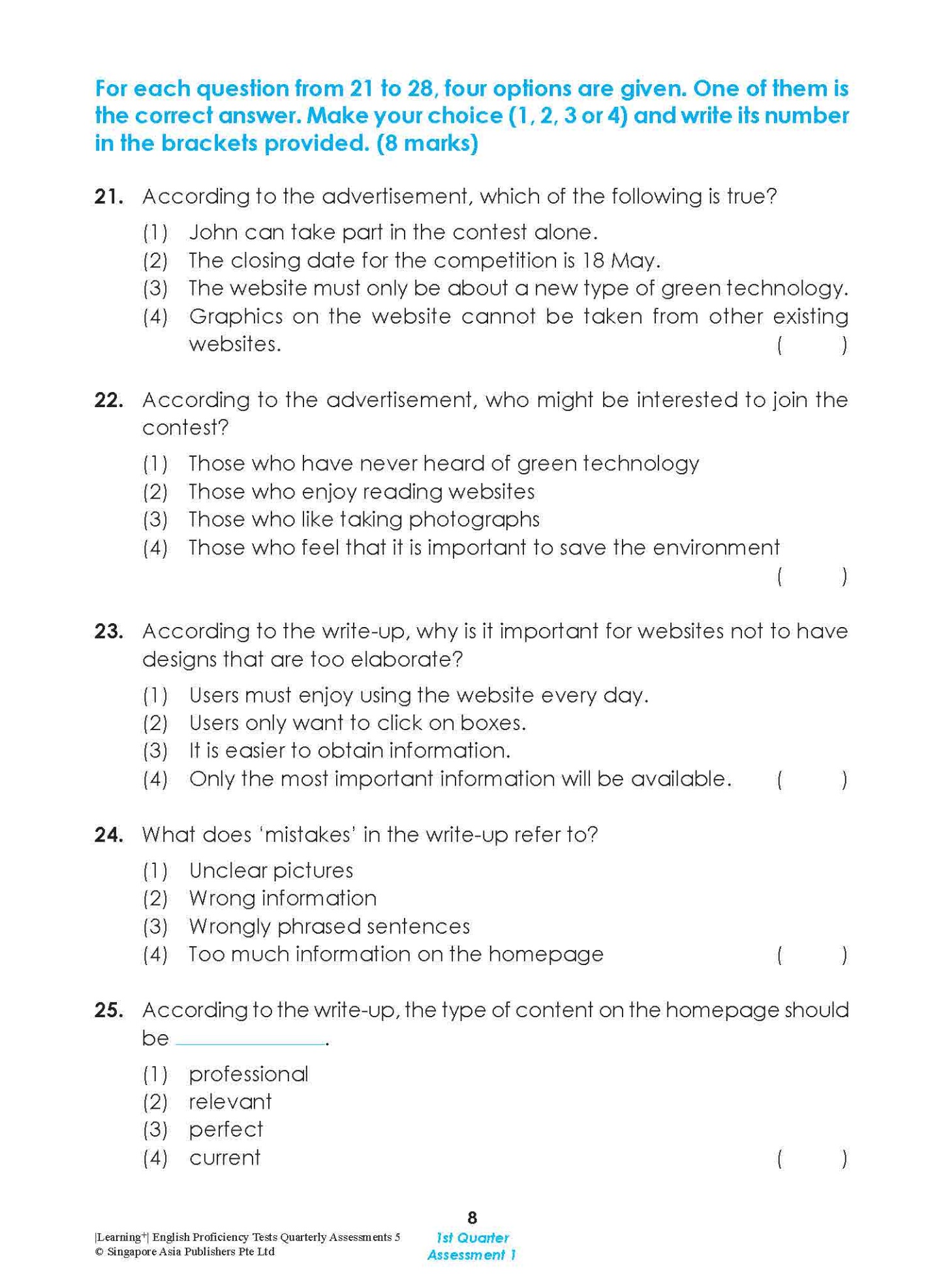 LEARNING+ English Proficiency Tests Quarterly Assessments 5
