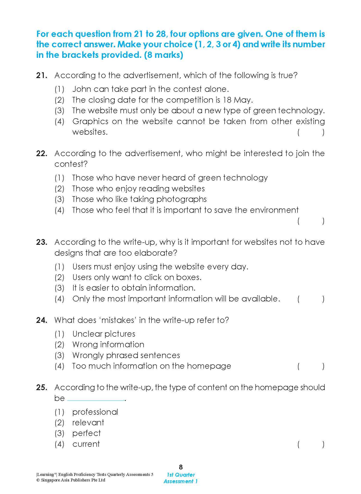 LEARNING+ English Proficiency Tests Quarterly Assessments 5