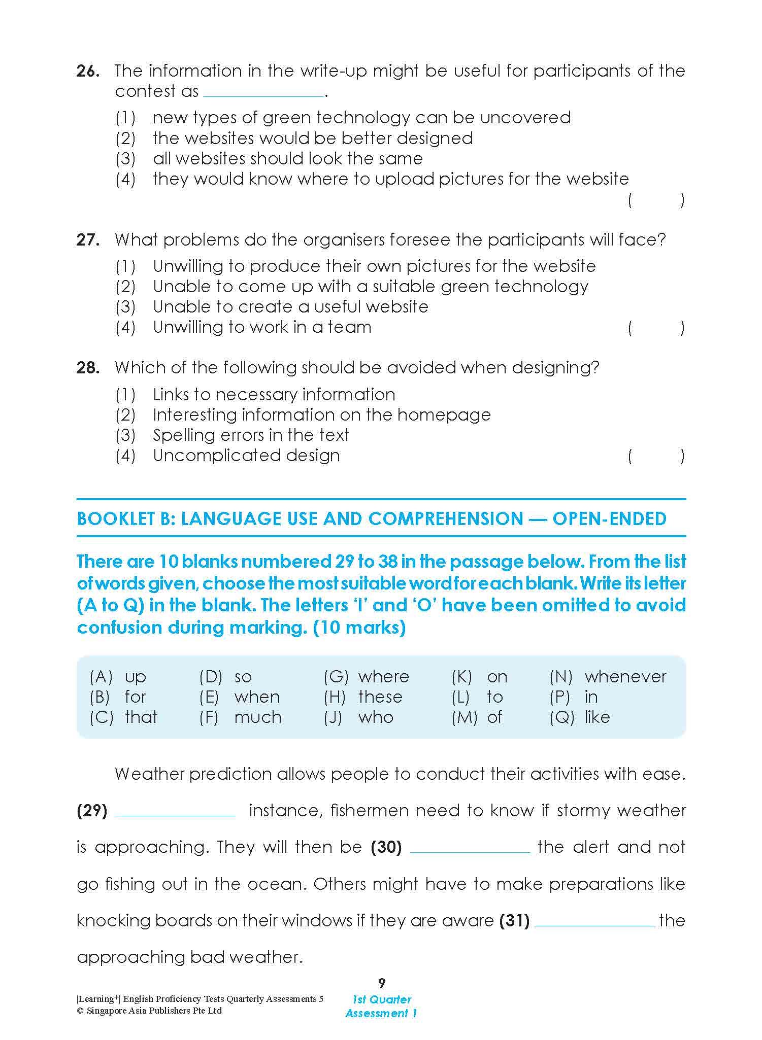 LEARNING+ English Proficiency Tests Quarterly Assessments 5