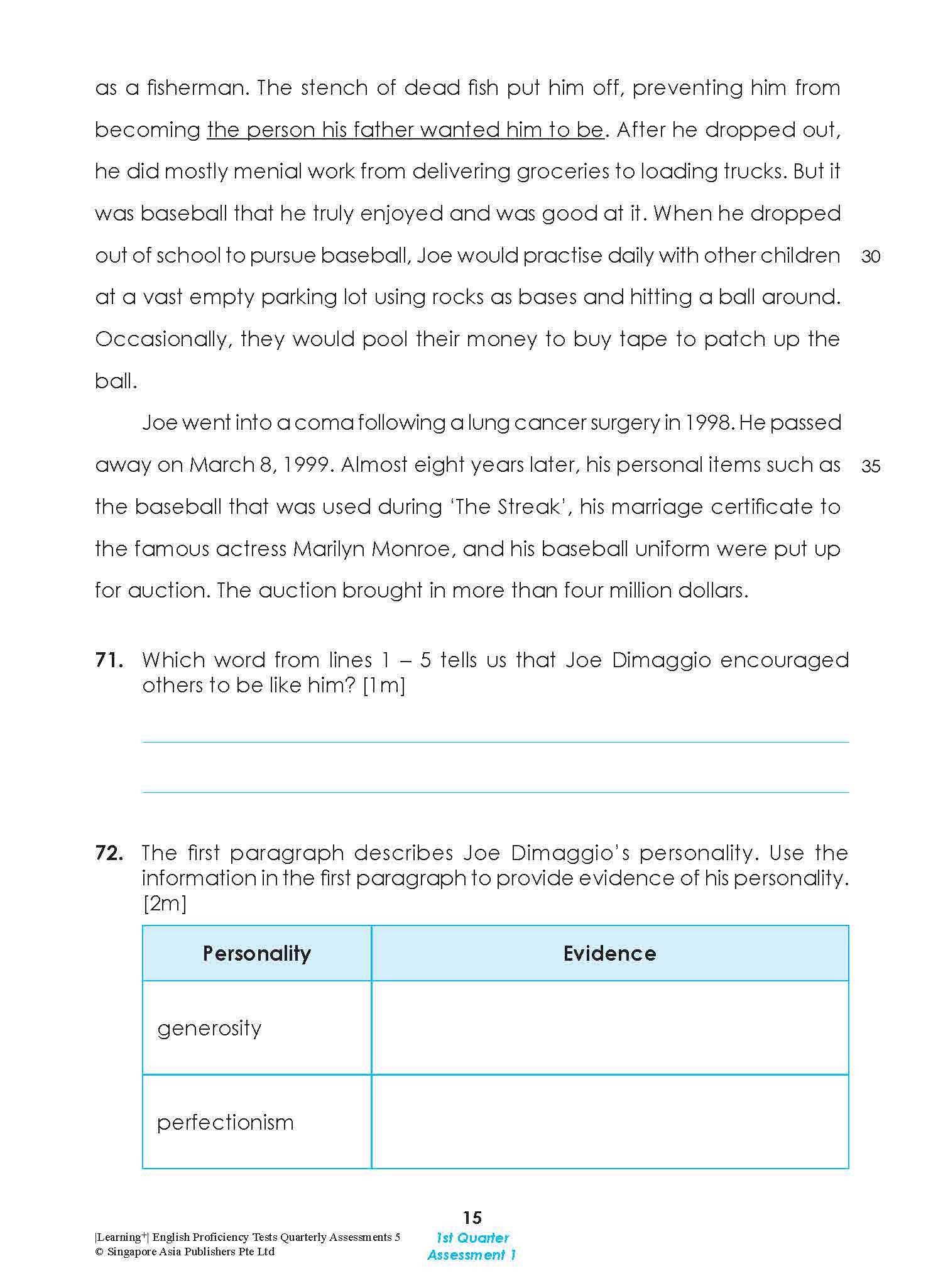 LEARNING+ English Proficiency Tests Quarterly Assessments 5