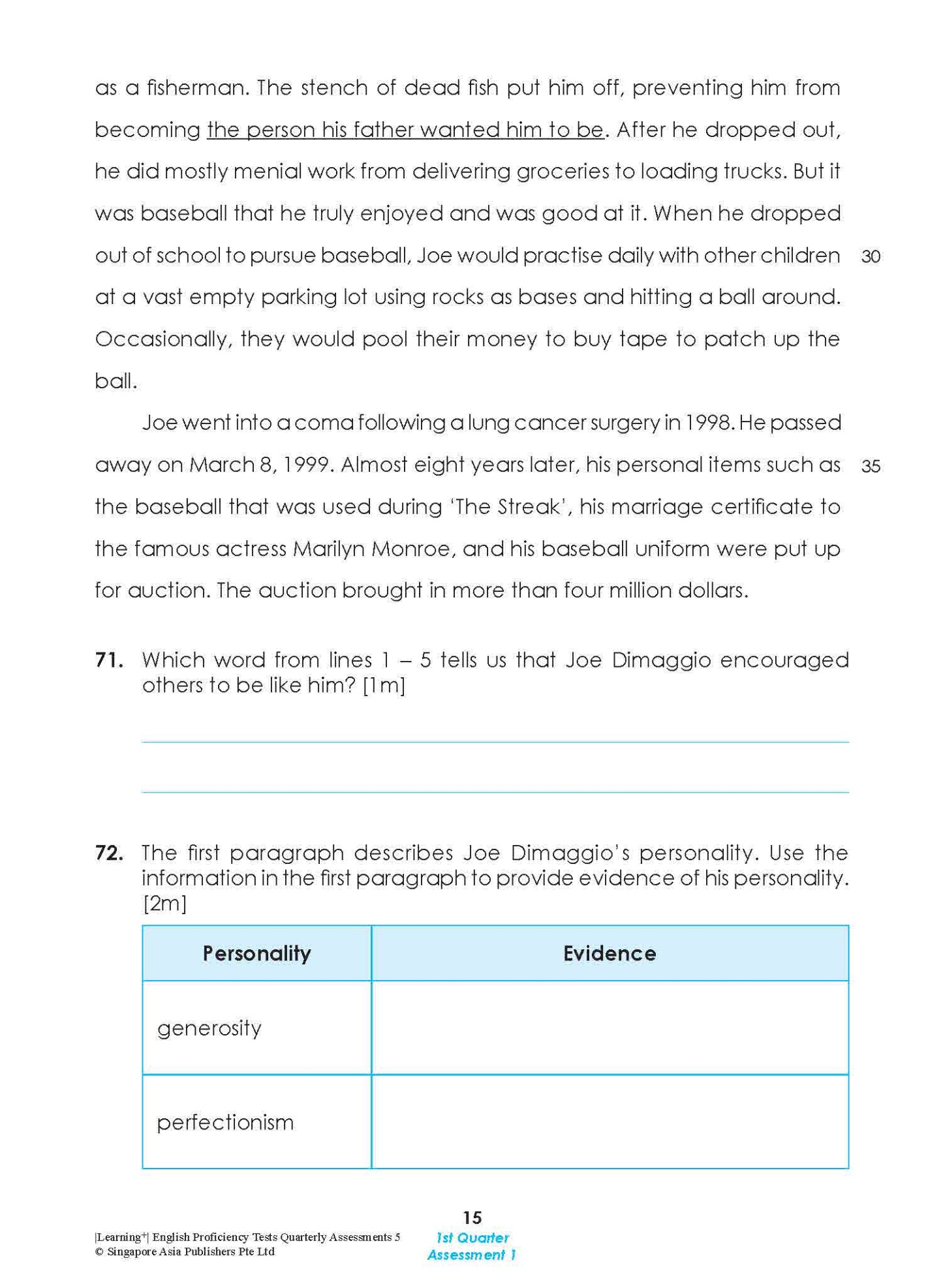 LEARNING+ English Proficiency Tests Quarterly Assessments 5