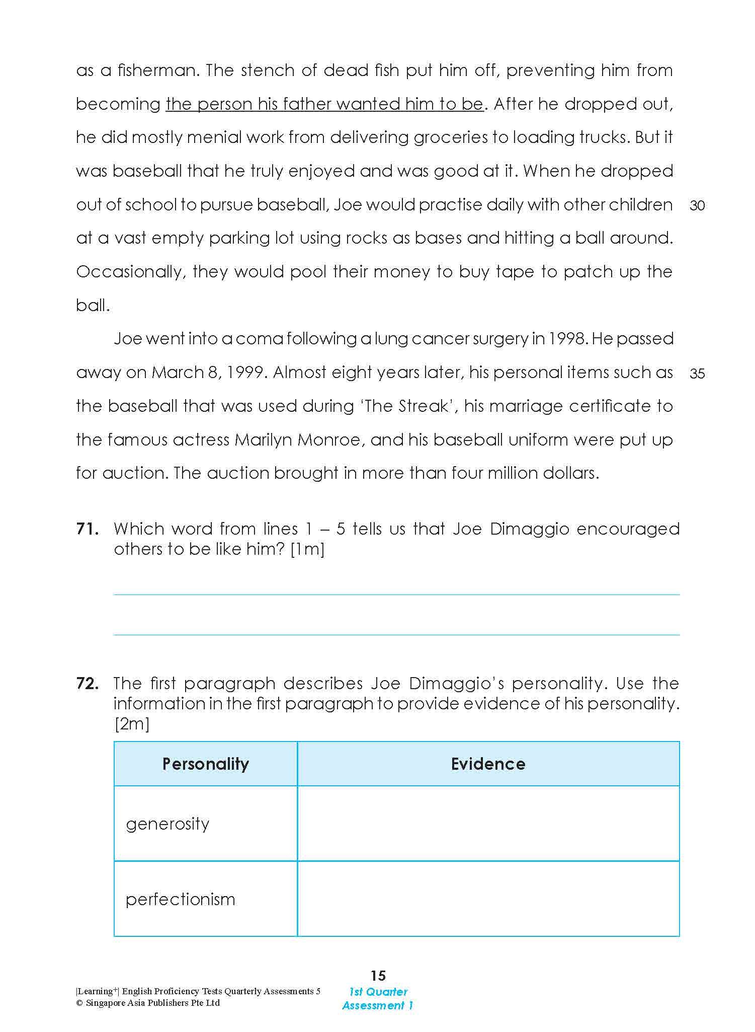 LEARNING+ English Proficiency Tests Quarterly Assessments 5