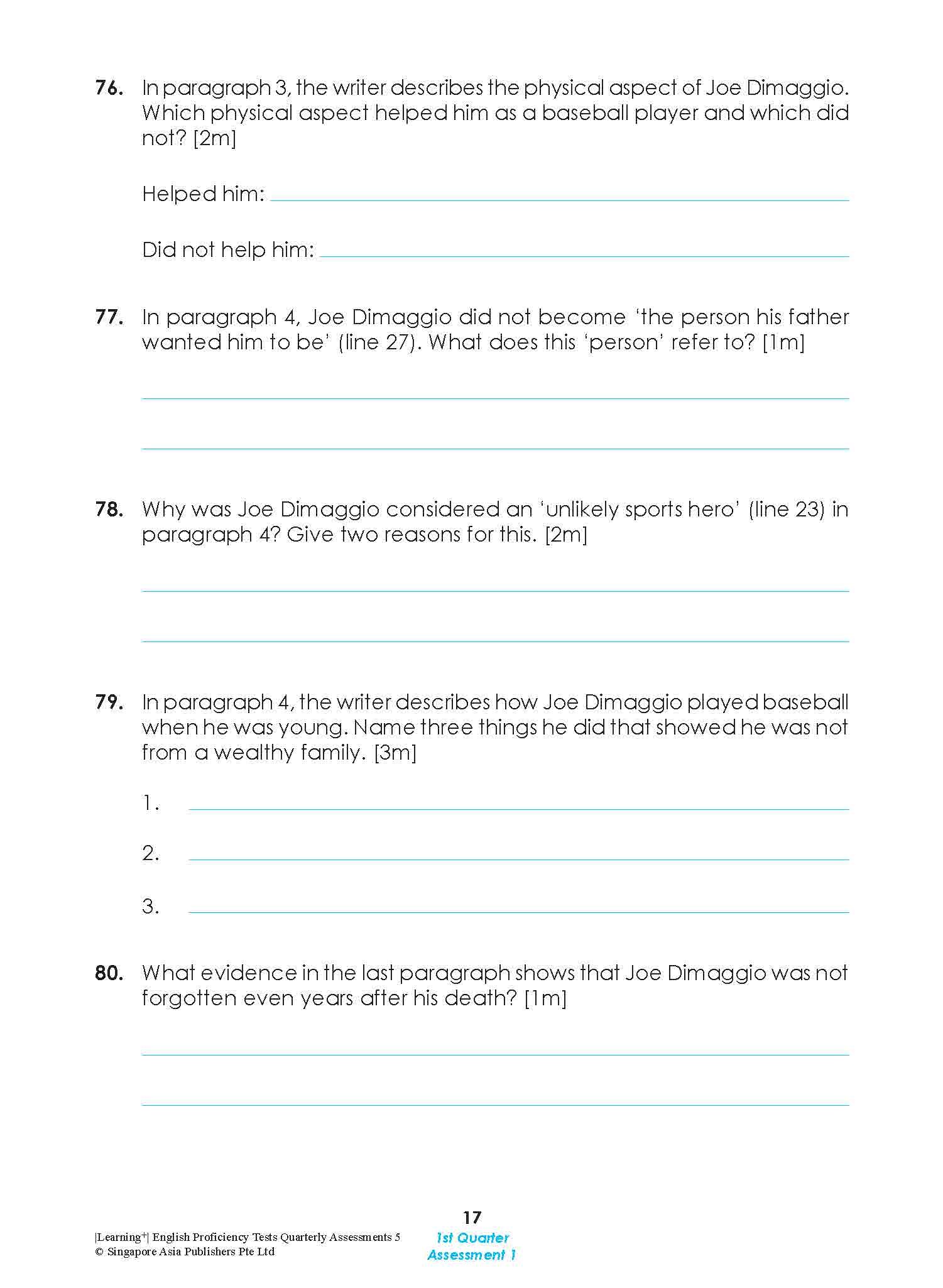LEARNING+ English Proficiency Tests Quarterly Assessments 5