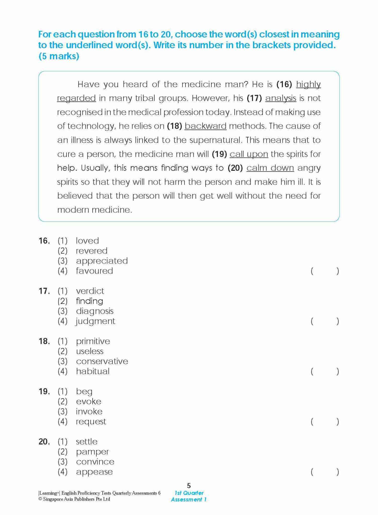 LEARNING+ English Proficiency Tests Quarterly Assessments 6