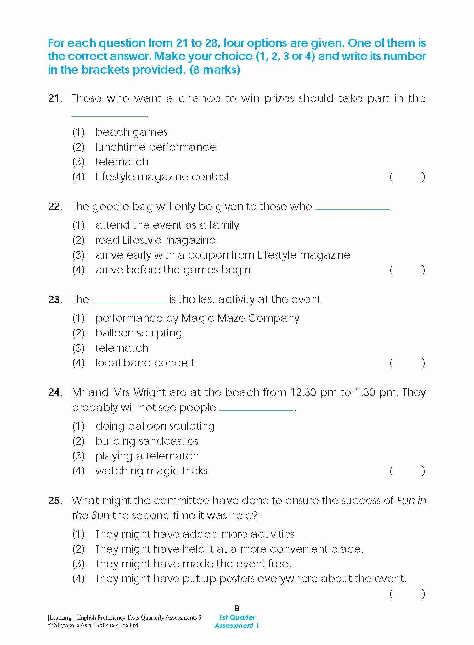 LEARNING+ English Proficiency Tests Quarterly Assessments 6