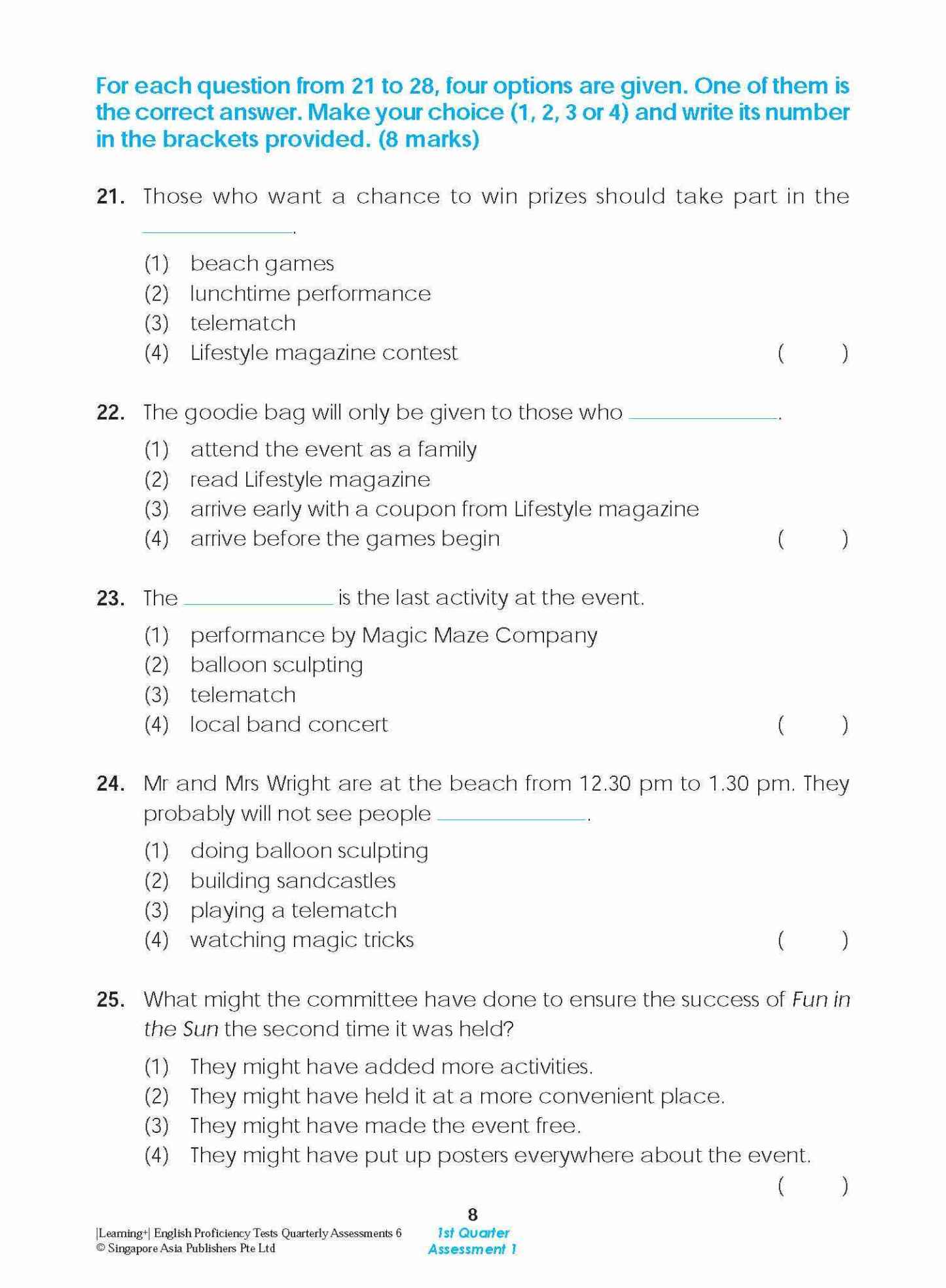 LEARNING+ English Proficiency Tests Quarterly Assessments 6