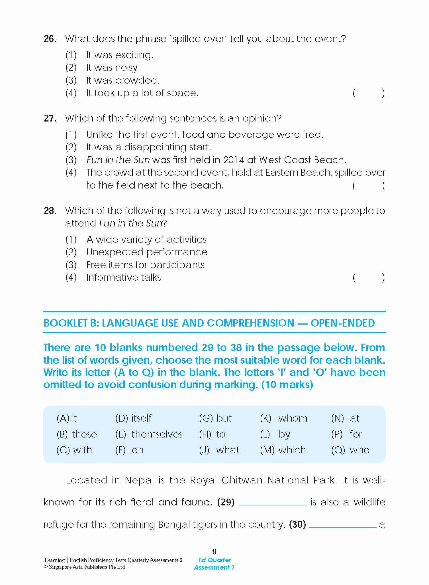 LEARNING+ English Proficiency Tests Quarterly Assessments 6