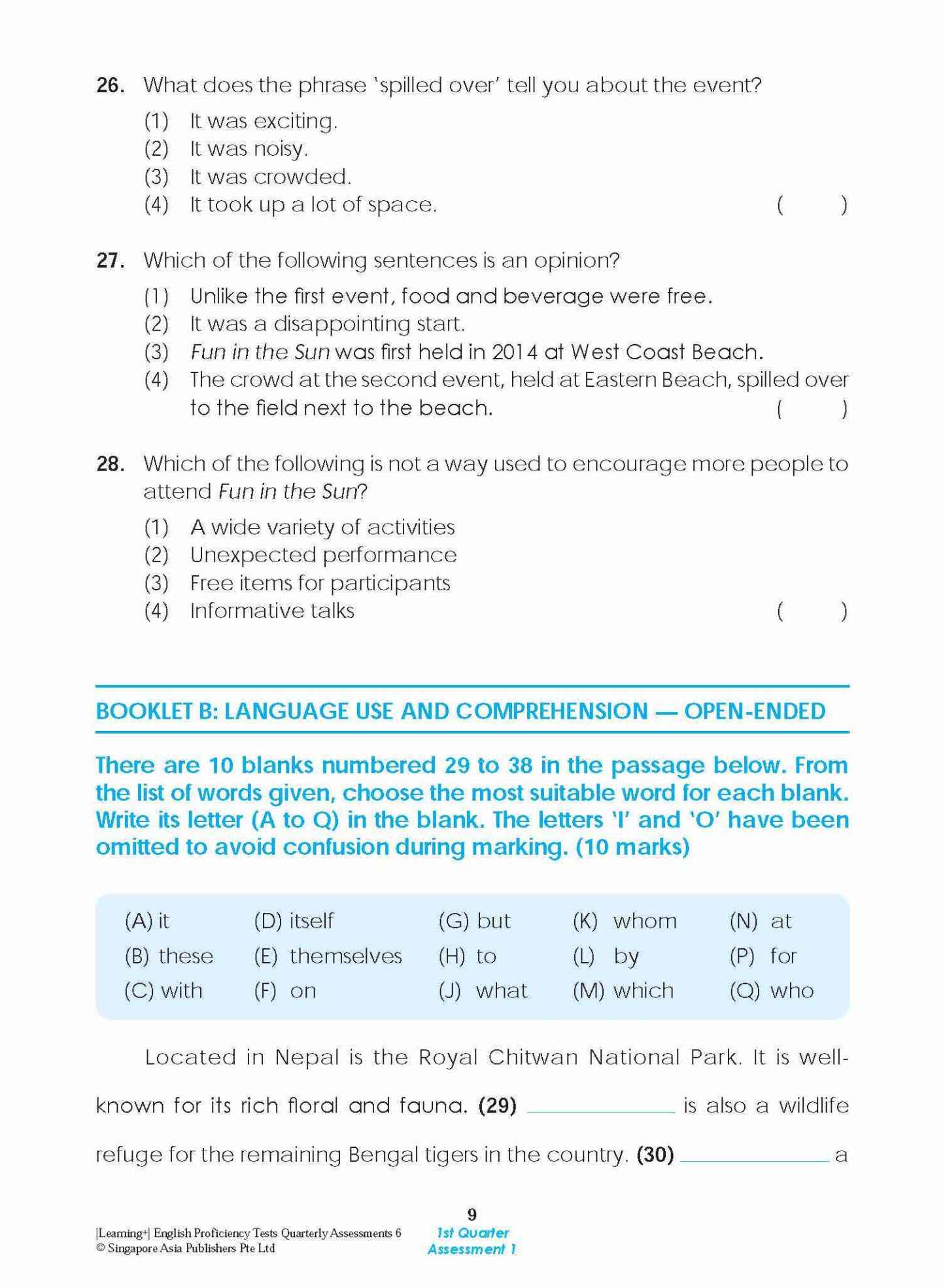 LEARNING+ English Proficiency Tests Quarterly Assessments 6