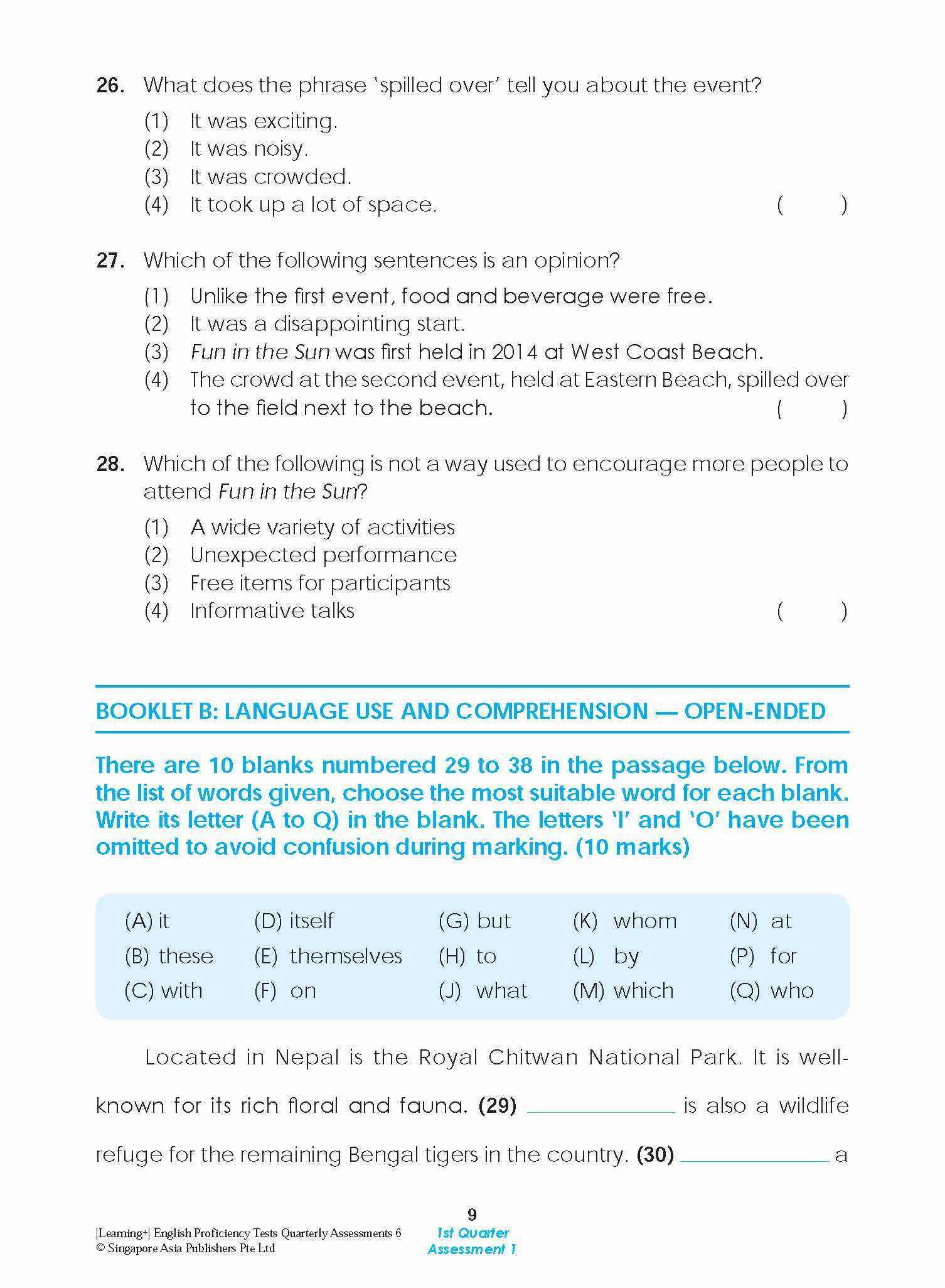 LEARNING+ English Proficiency Tests Quarterly Assessments 6