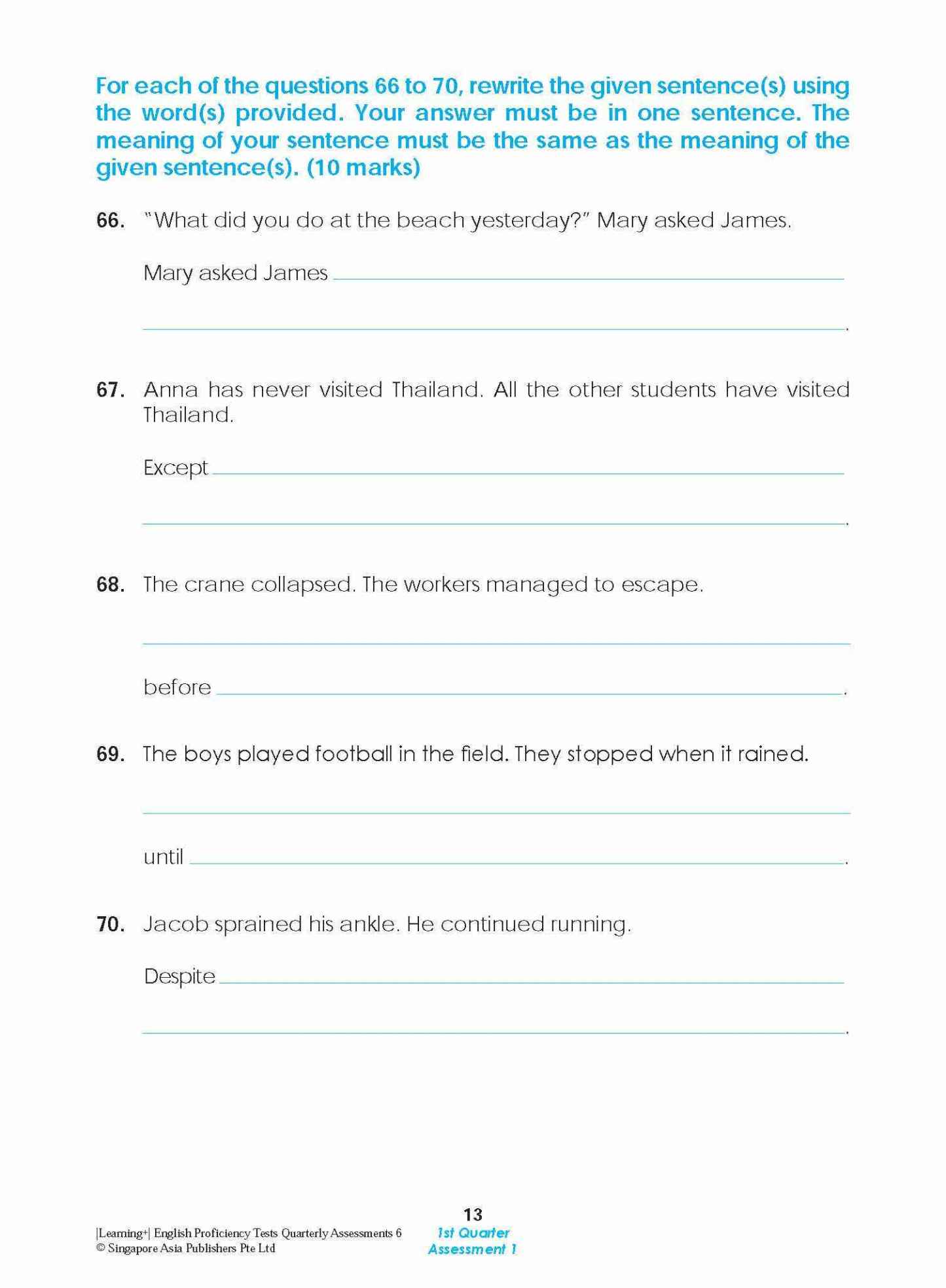 LEARNING+ English Proficiency Tests Quarterly Assessments 6