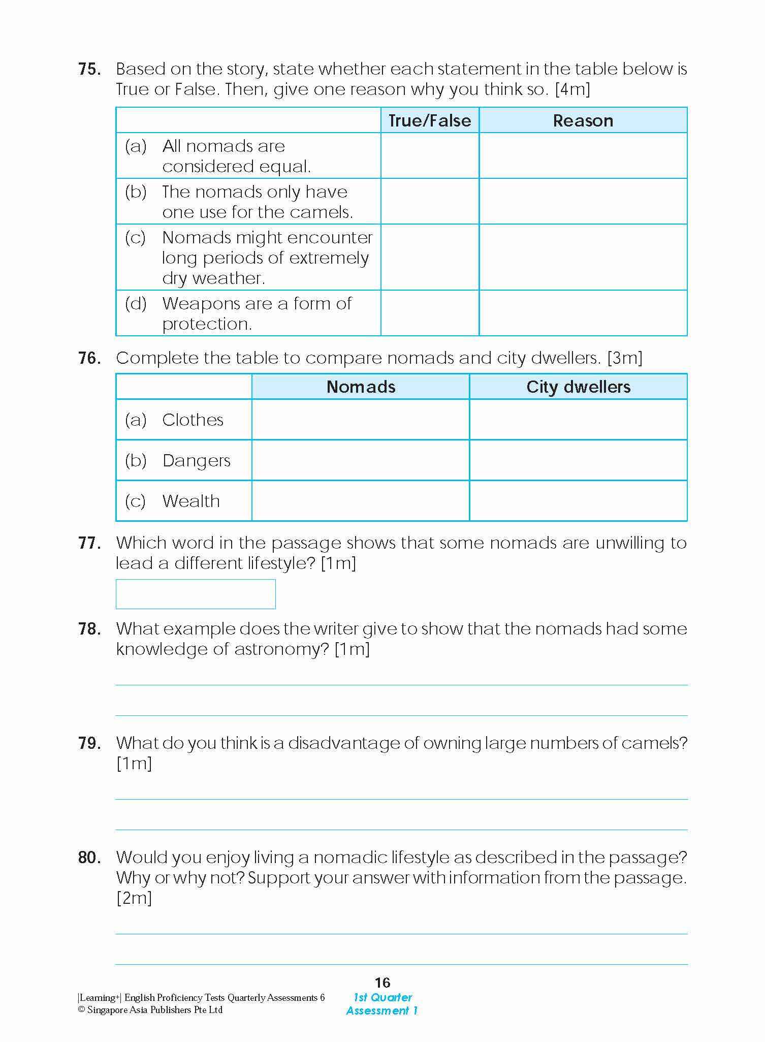 LEARNING+ English Proficiency Tests Quarterly Assessments 6