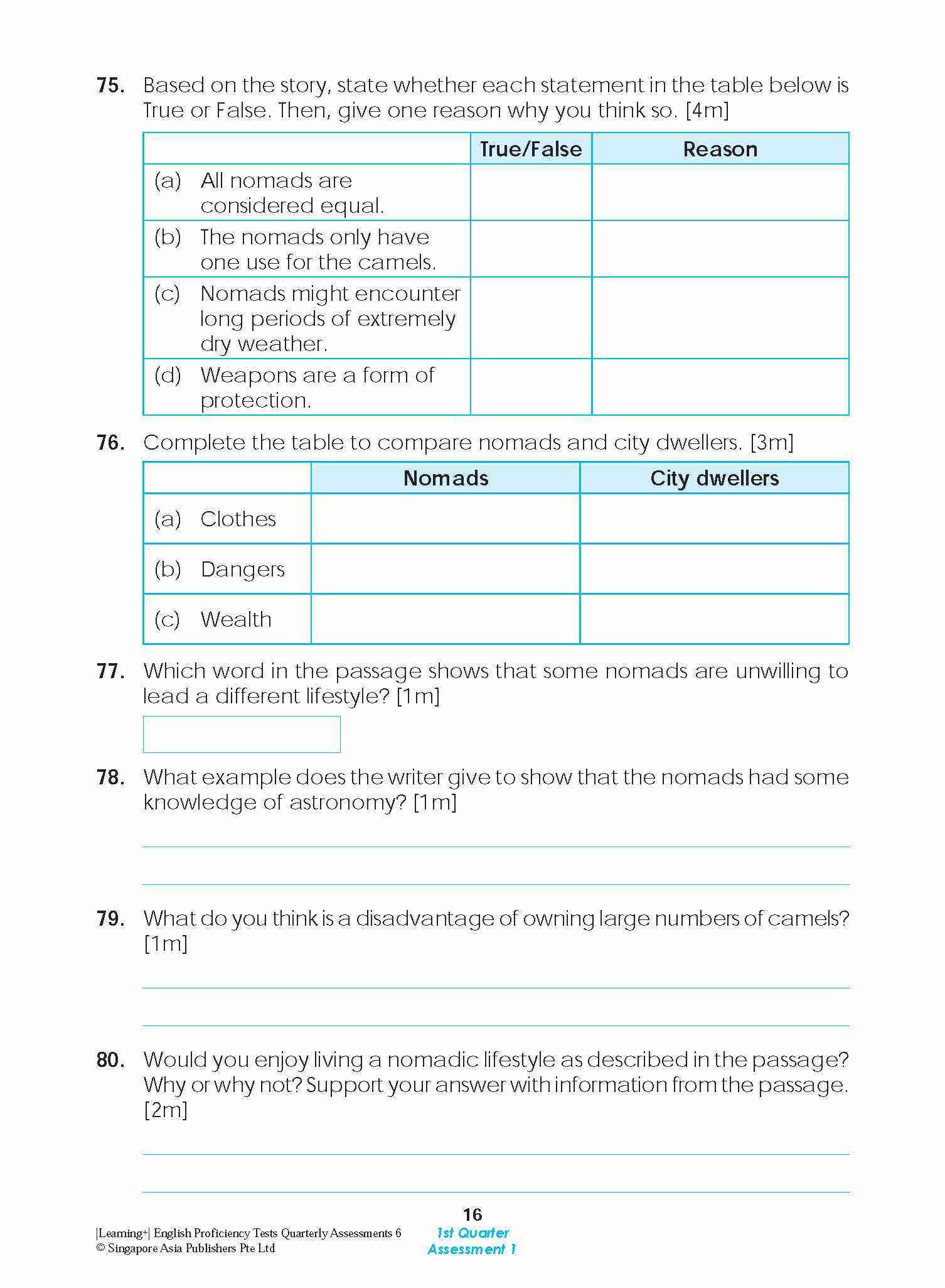 LEARNING+ English Proficiency Tests Quarterly Assessments 6