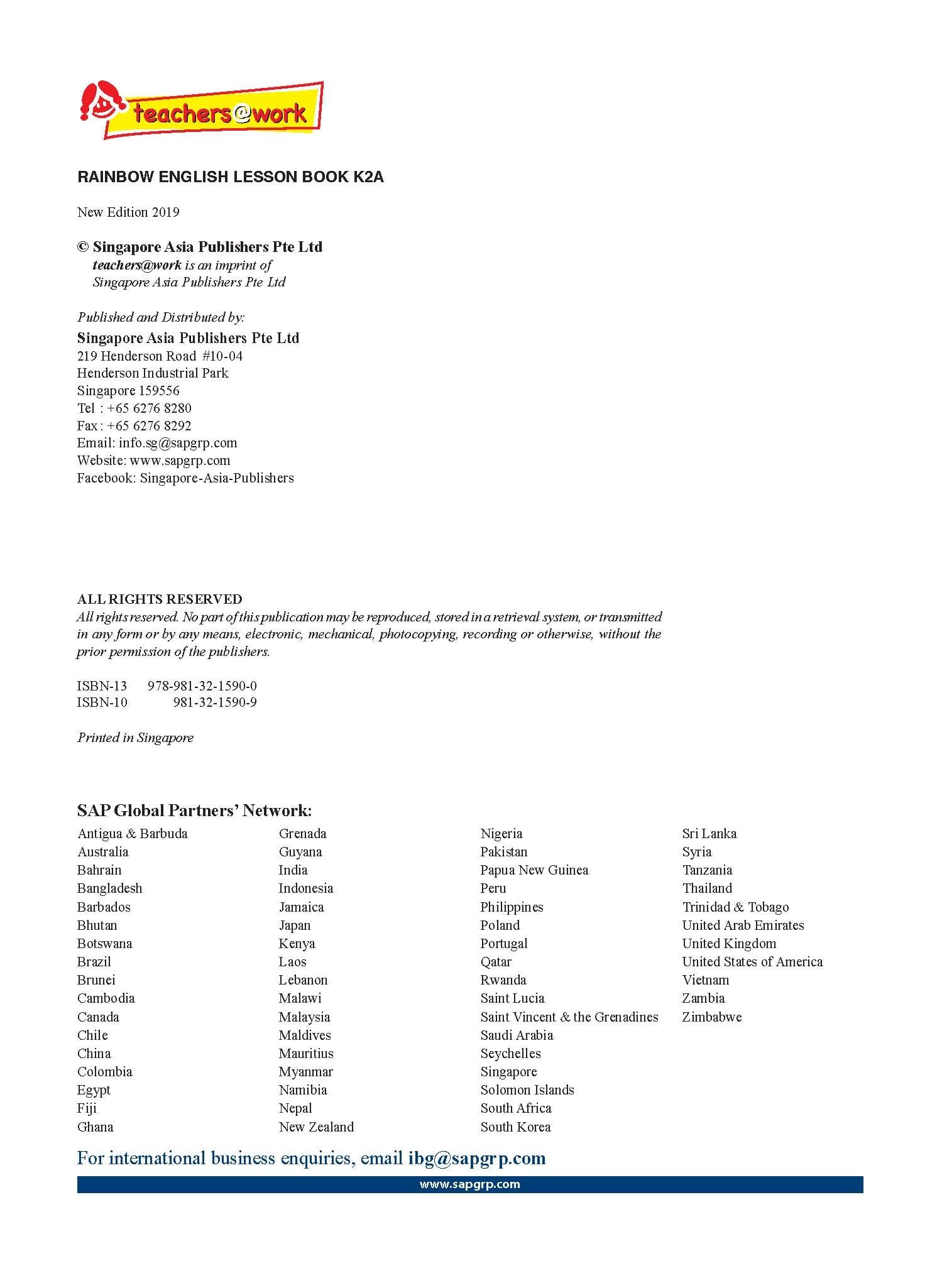 Rainbow English Lesson Book Kindergarten 2A