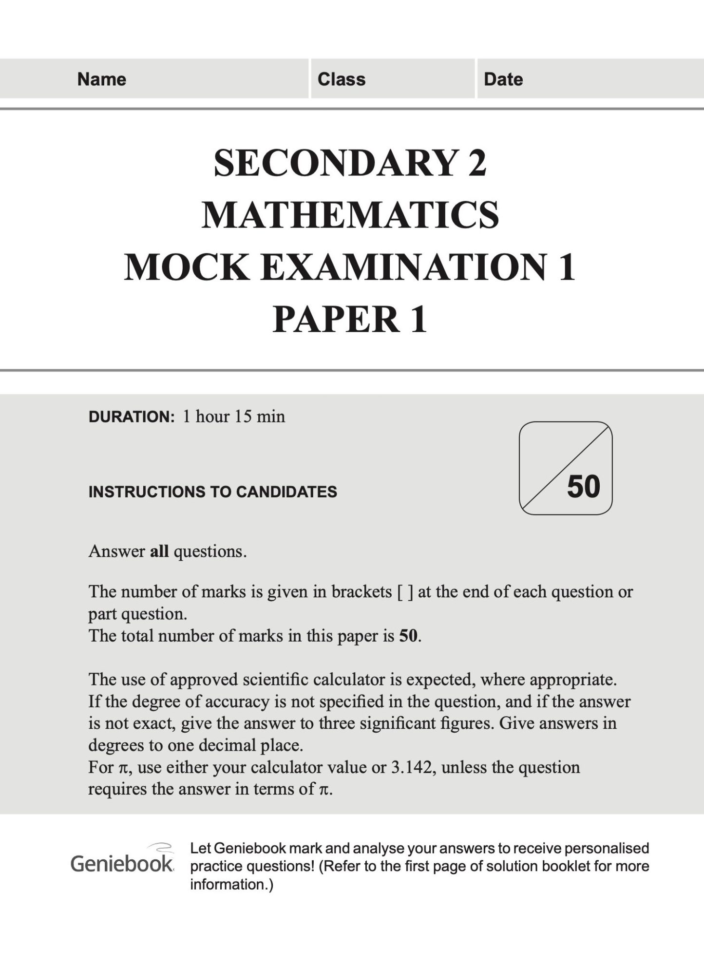 Secondary 2 MATHEMATICS Mock EXAMINATIONS