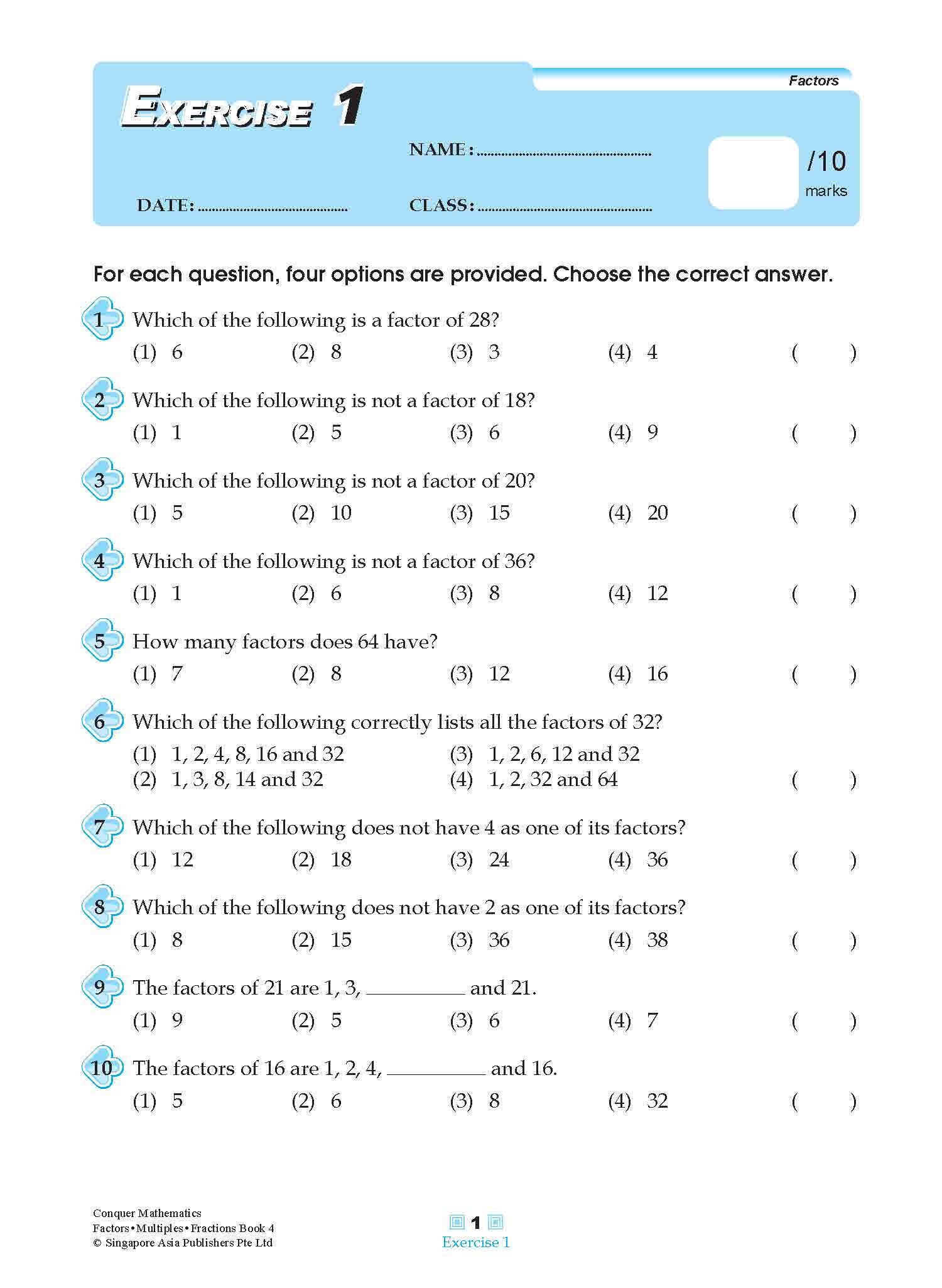 Conquer Mathematics Factors . Multiples . Fractions Workbook 4