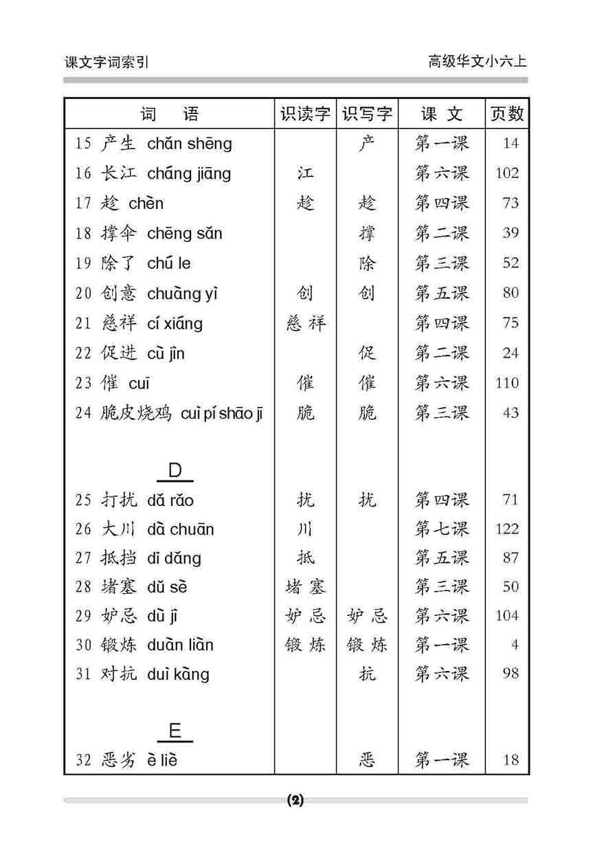 小六高级华文 课文字词手册 6A / A Handbook Of Higher Chinese Vocabulary For Primary 6A