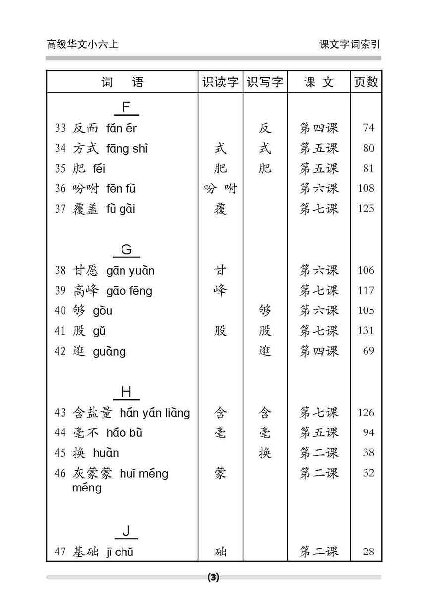 小六高级华文 课文字词手册 6A / A Handbook Of Higher Chinese Vocabulary For Primary 6A