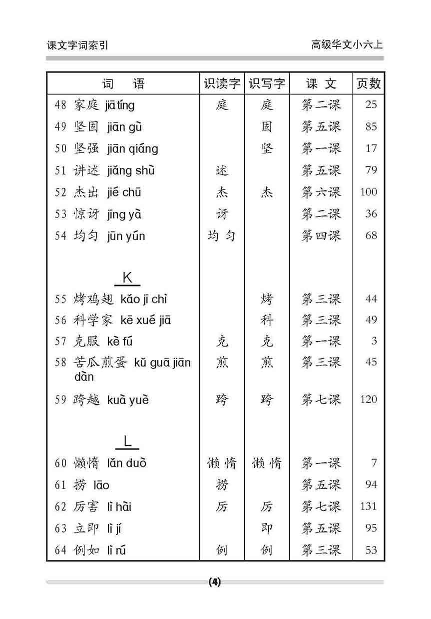 小六高级华文 课文字词手册 6A / A Handbook Of Higher Chinese Vocabulary For Primary 6A