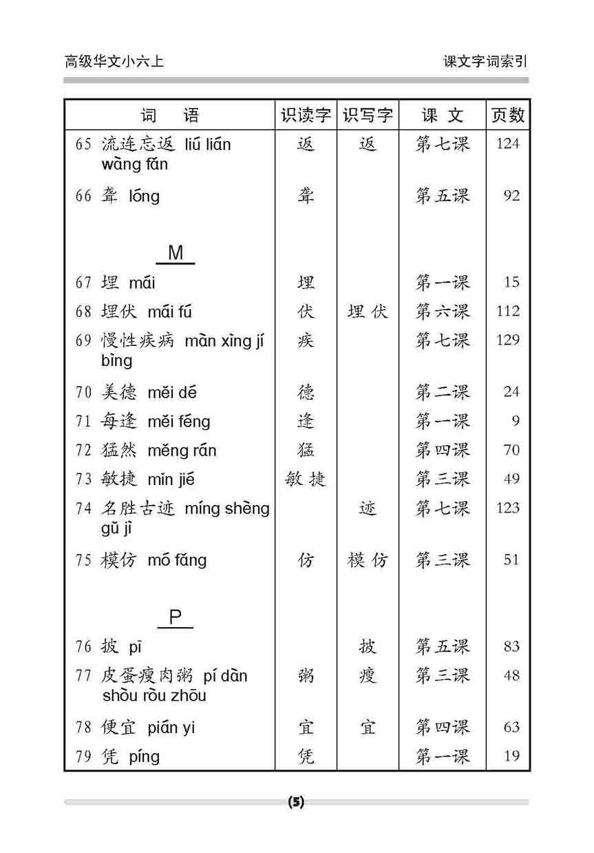 小六高级华文 课文字词手册 6A / A Handbook Of Higher Chinese Vocabulary For Primary 6A