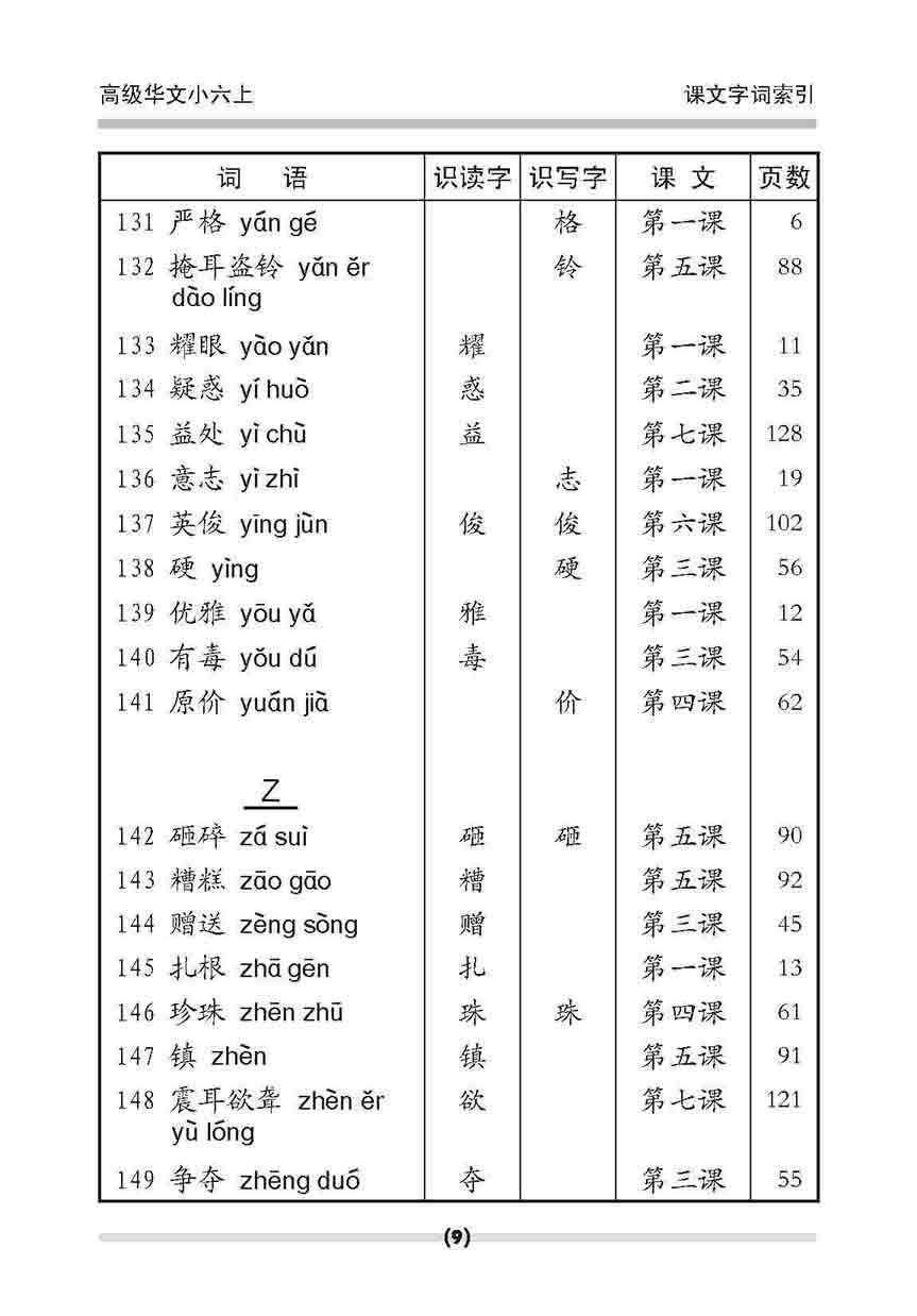 小六高级华文 课文字词手册 6A / A Handbook Of Higher Chinese Vocabulary For Primary 6A