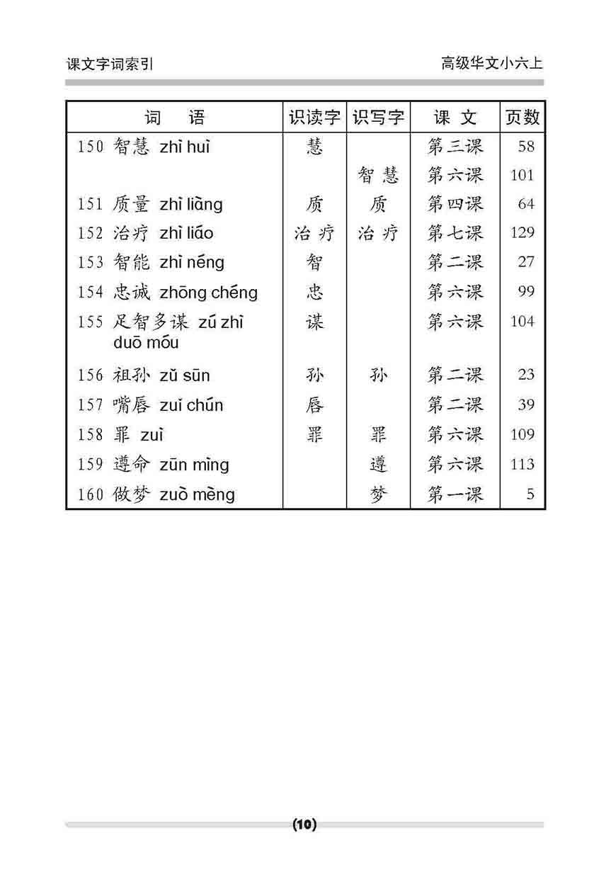 小六高级华文 课文字词手册 6A / A Handbook Of Higher Chinese Vocabulary For Primary 6A