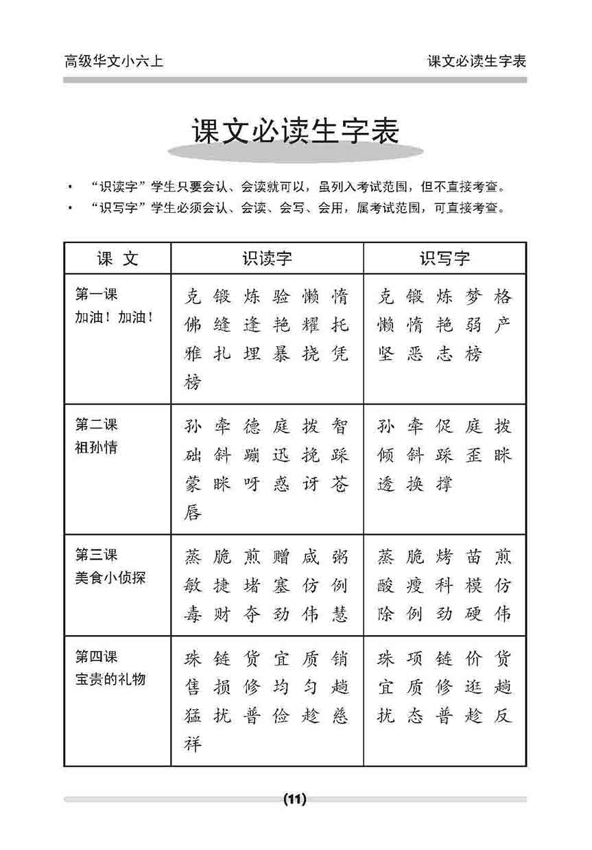 小六高级华文 课文字词手册 6A / A Handbook Of Higher Chinese Vocabulary For Primary 6A