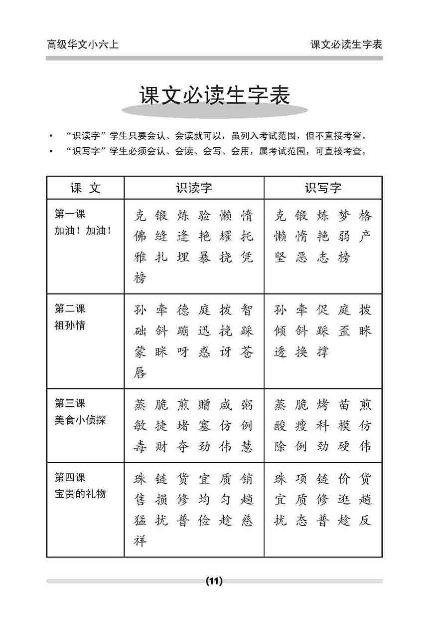 小六高级华文 课文字词手册 6A / A Handbook Of Higher Chinese Vocabulary For Primary 6A