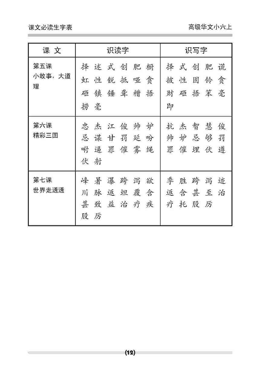 小六高级华文 课文字词手册 6A / A Handbook Of Higher Chinese Vocabulary For Primary 6A