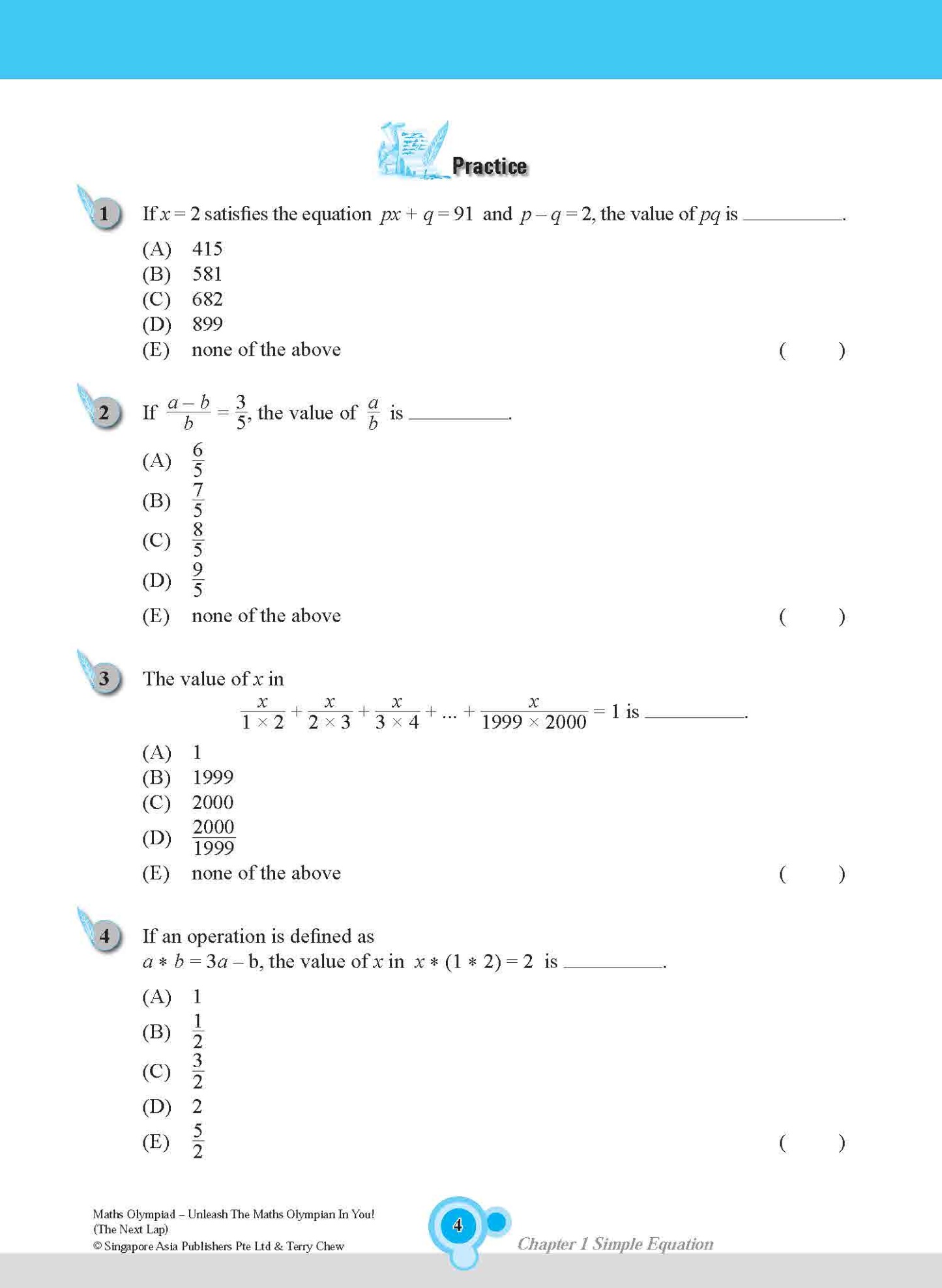 Maths Olympiad The Next Lap (Lower Secondary)