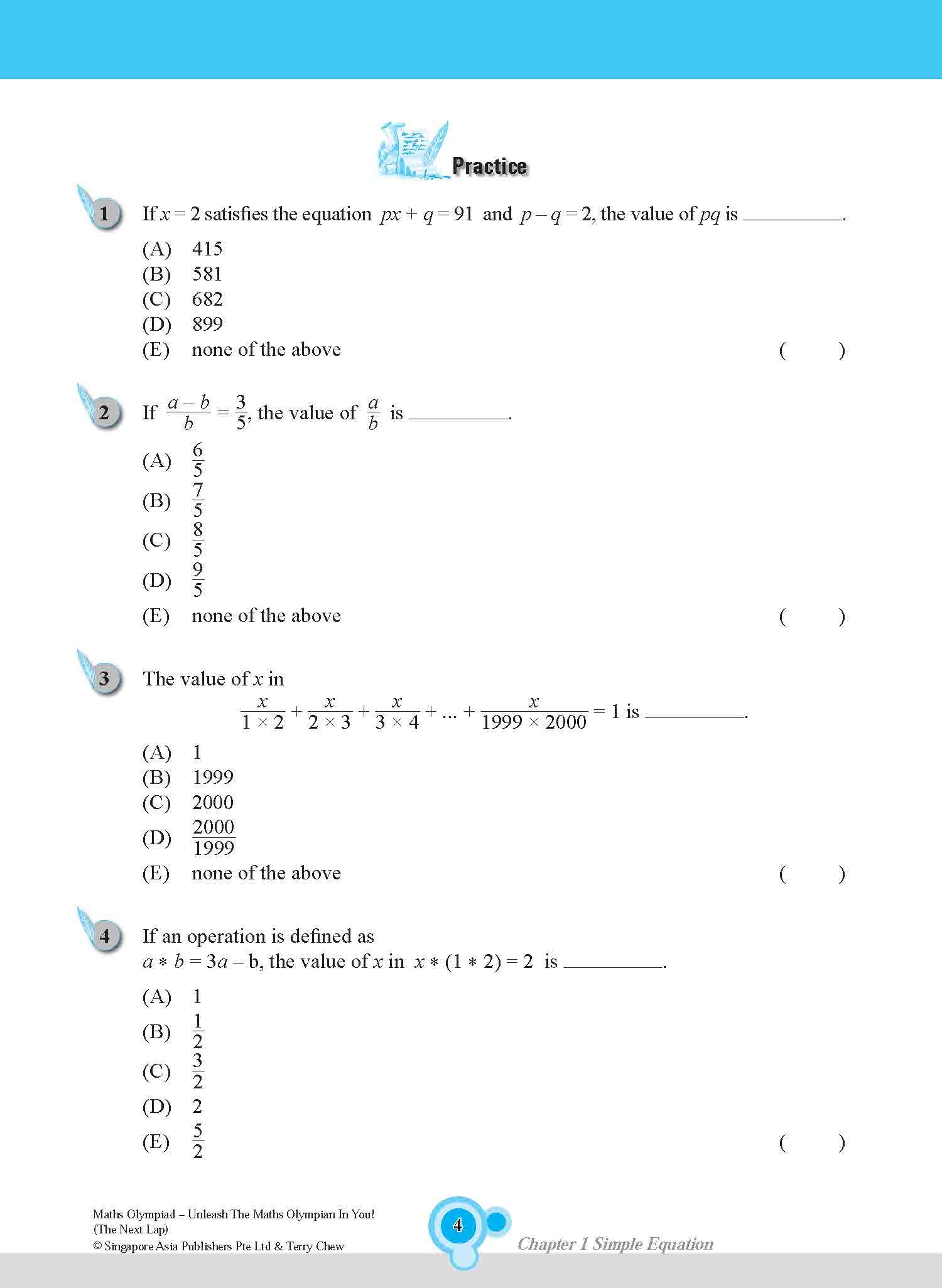 Maths Olympiad The Next Lap (Lower Secondary)