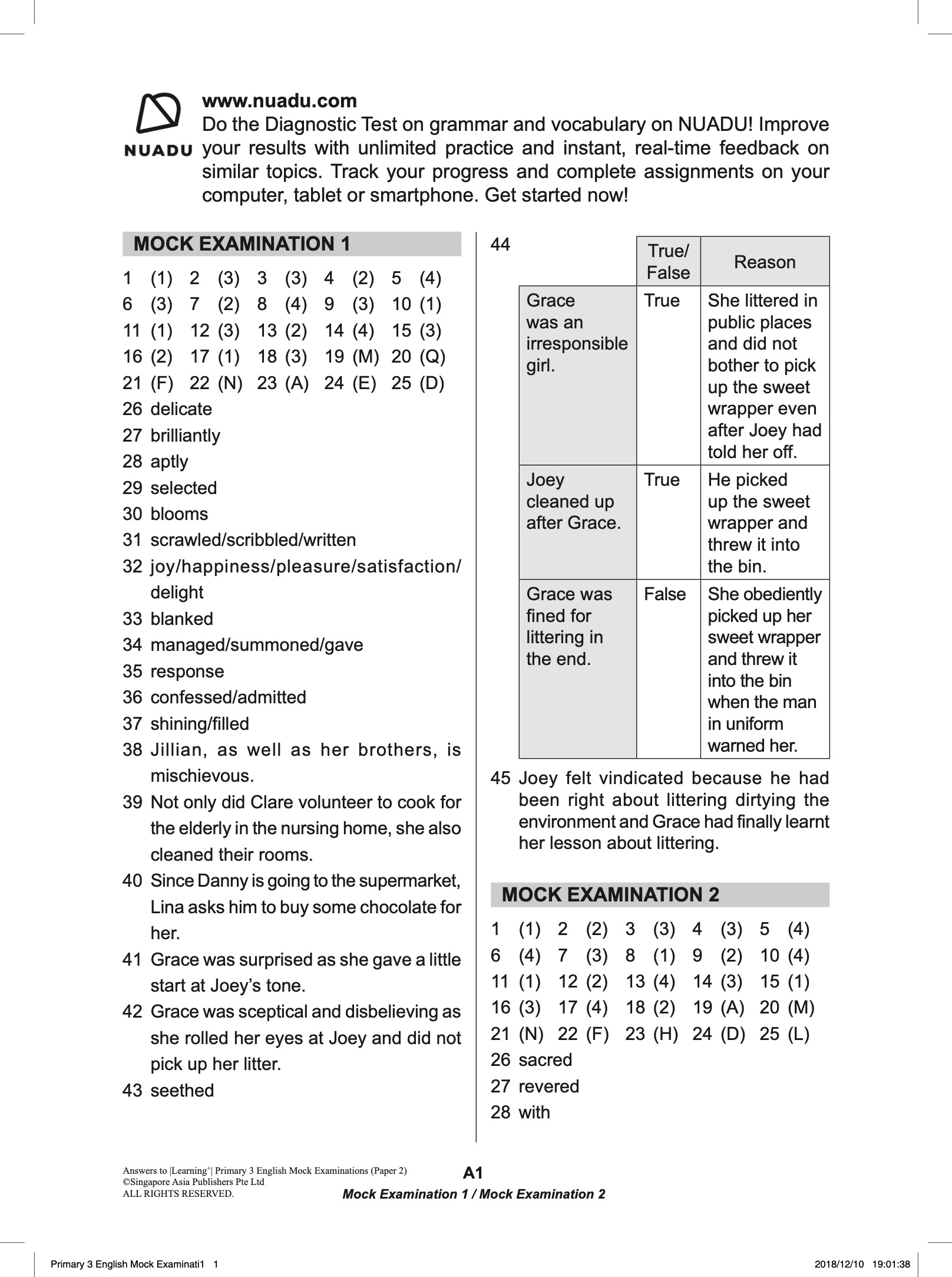 LEARNING+ Primary 3 English Mock Examinations