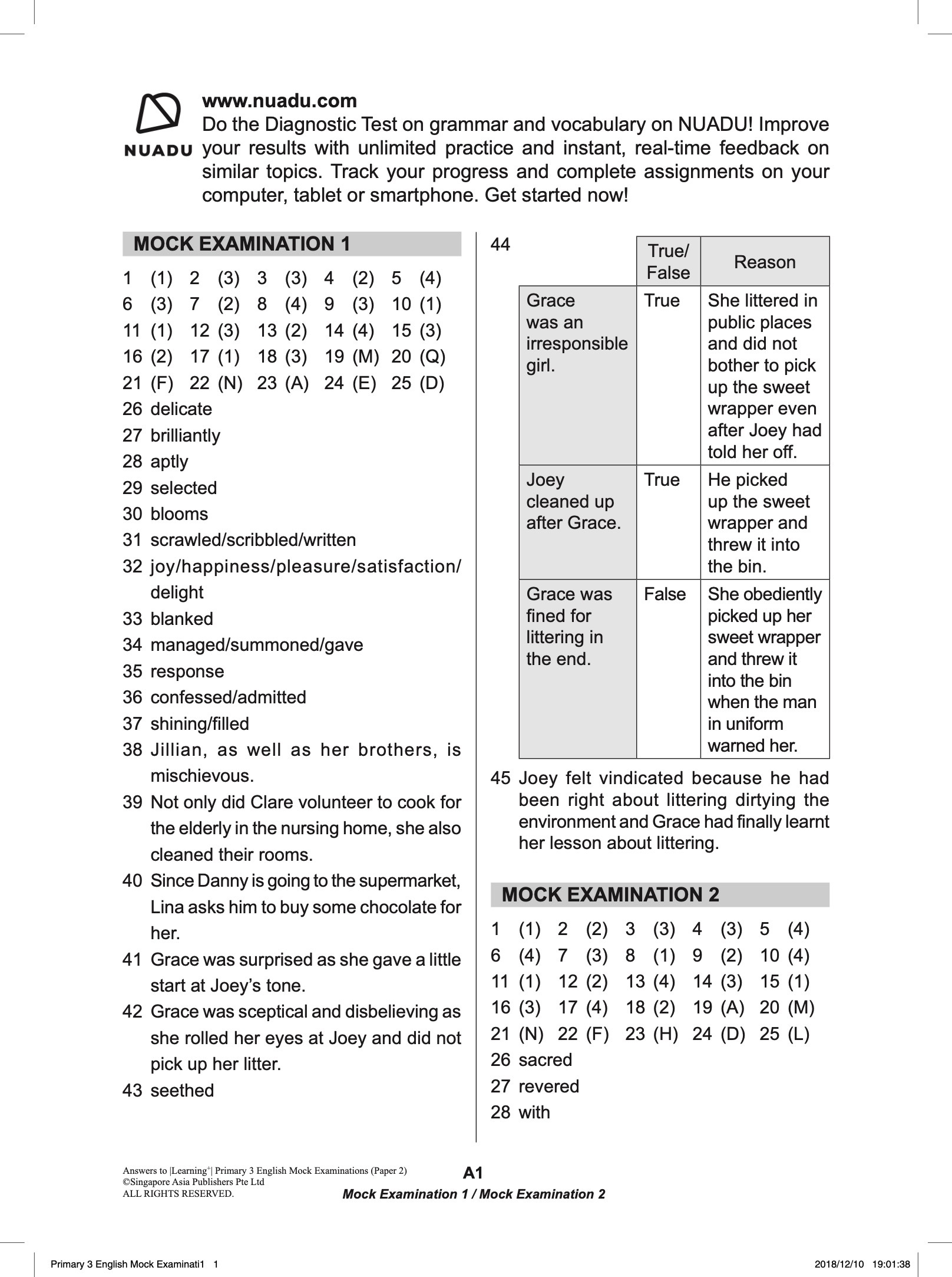 LEARNING+ Primary 3 English Mock Examinations