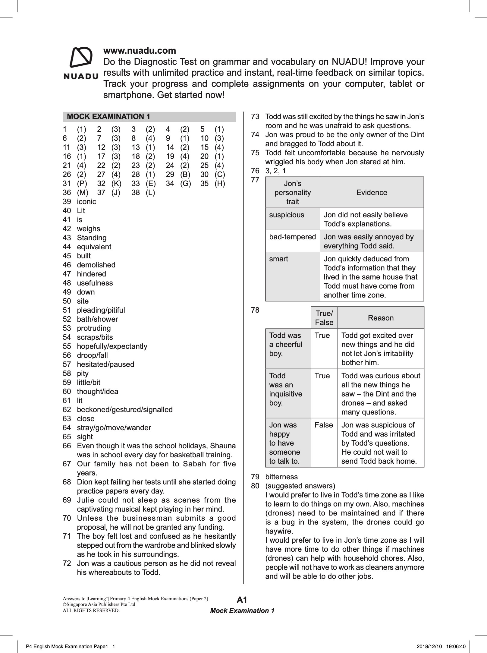 LEARNING+ Primary 4 English Mock Examinations