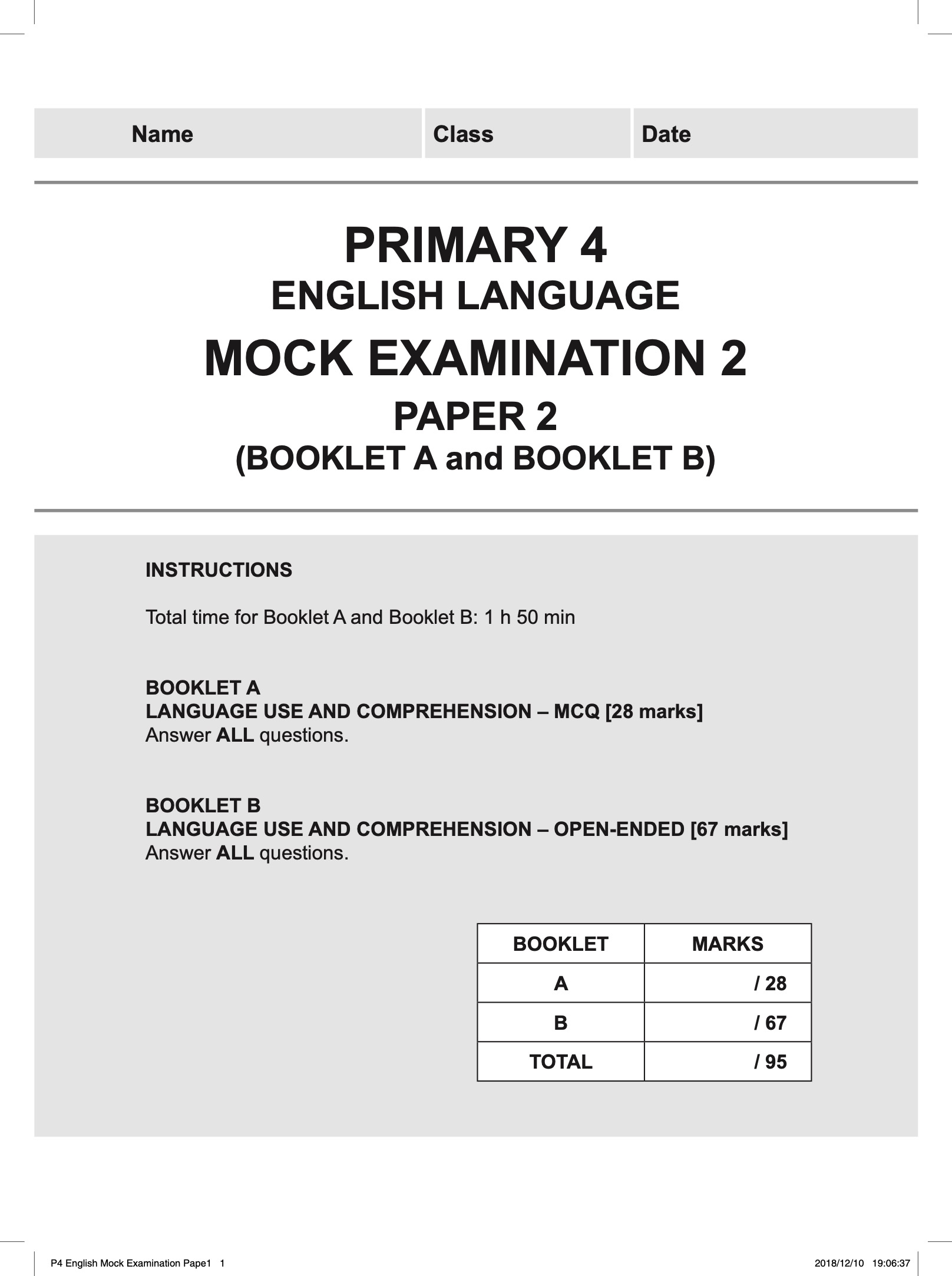 LEARNING+ Primary 4 English Mock Examinations