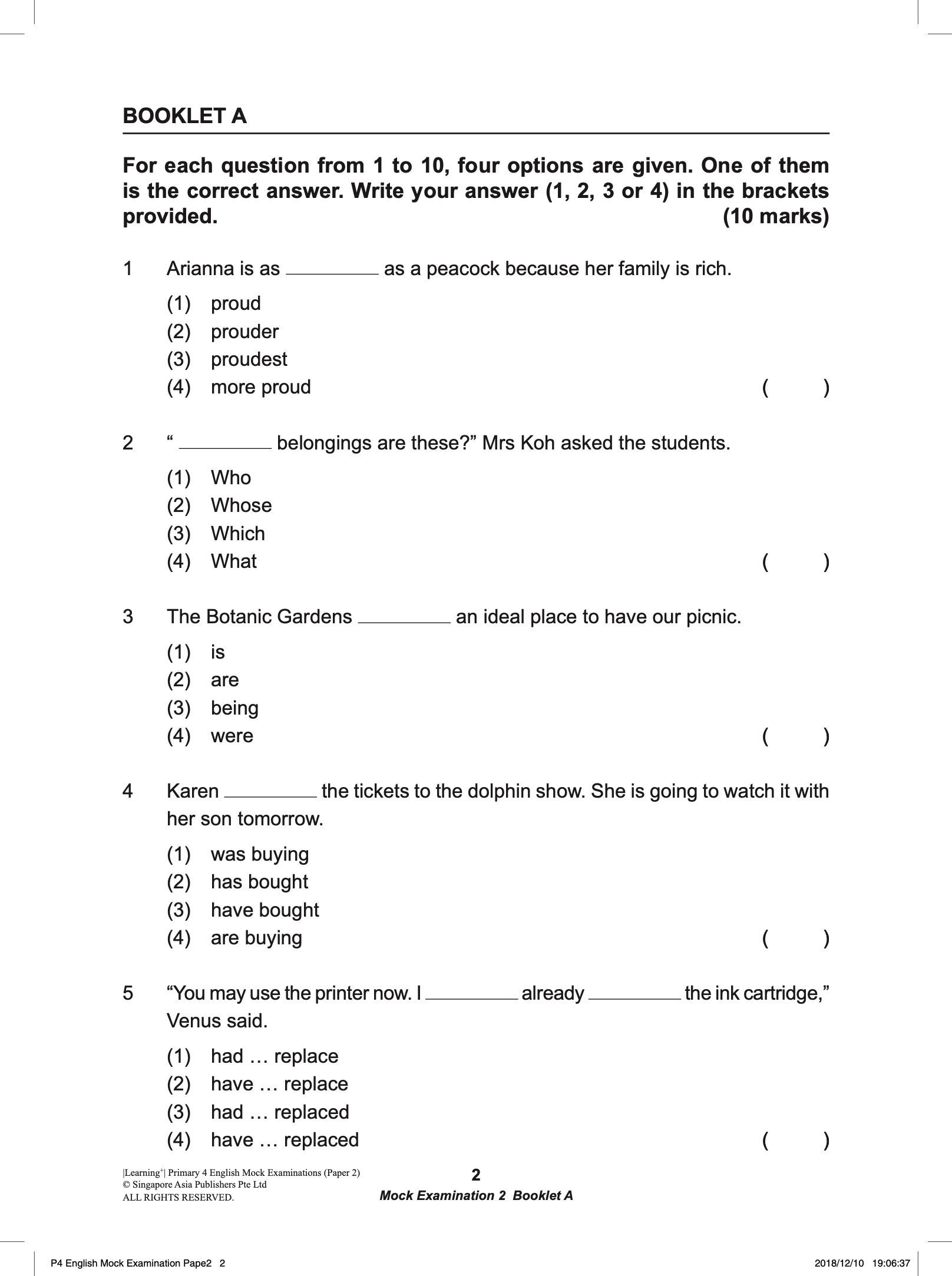 LEARNING+ Primary 4 English Mock Examinations