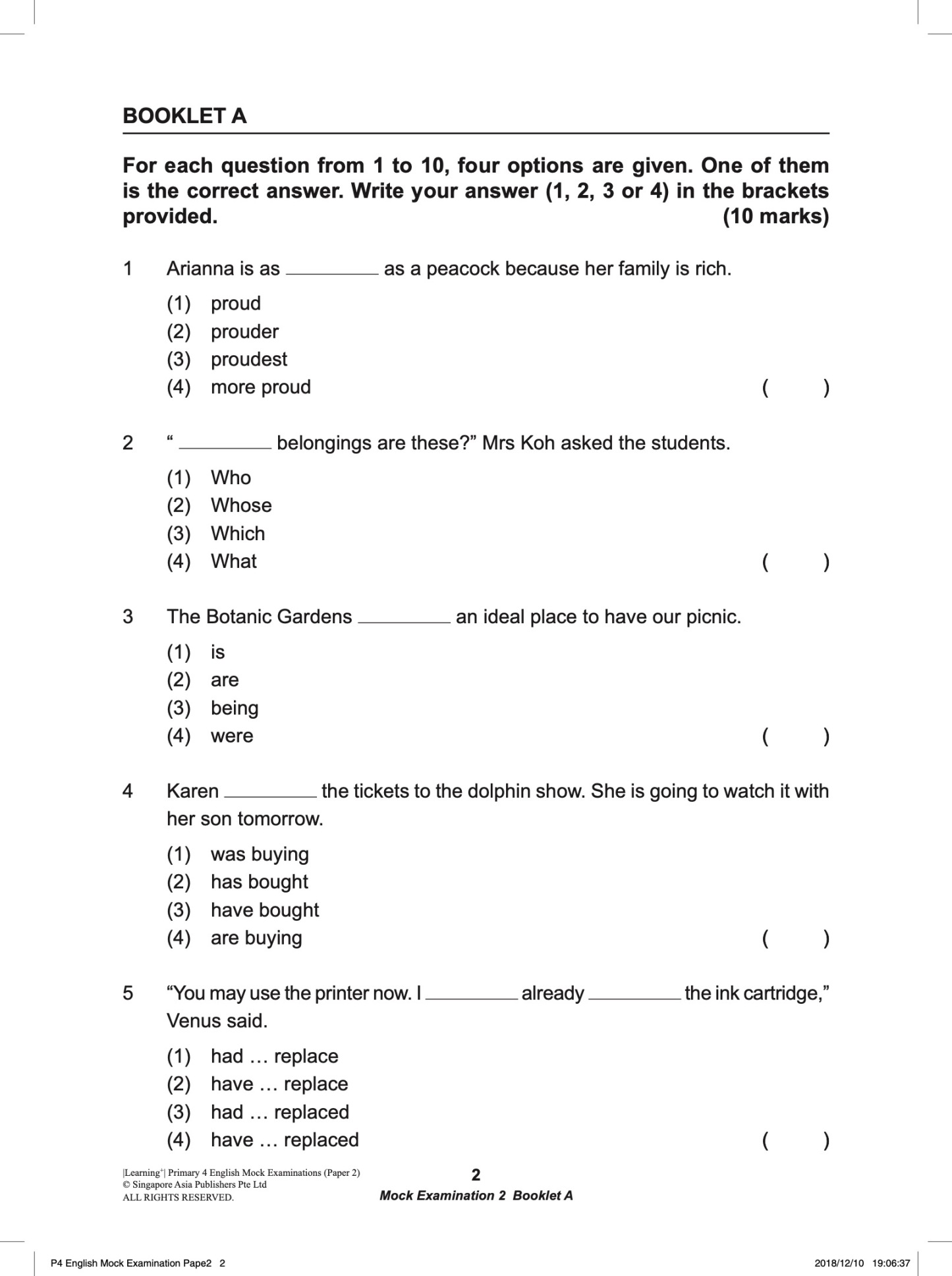 LEARNING+ Primary 4 English Mock Examinations