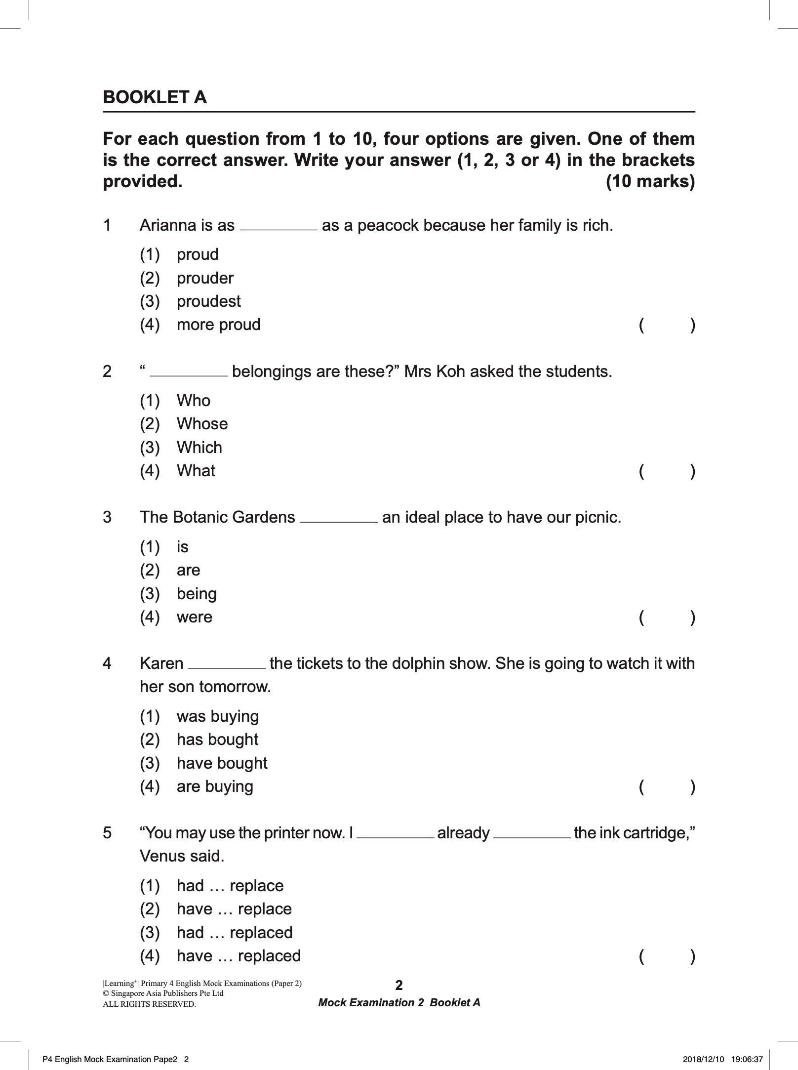 LEARNING+ Primary 4 English Mock Examinations