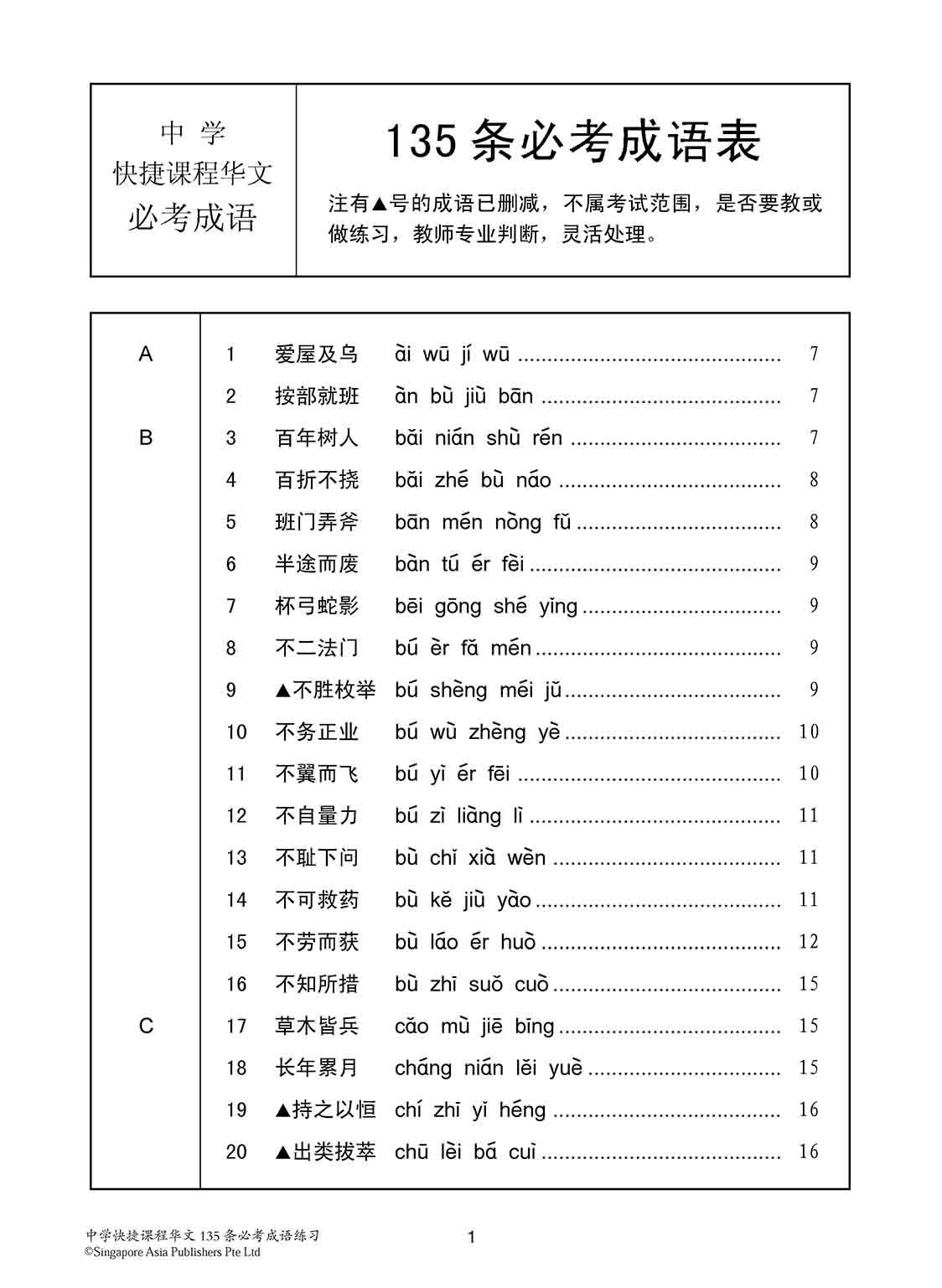 中学快捷课程华文 135 条必考成语练习 (Exercises On Idioms For Secondary Schools Express Course)