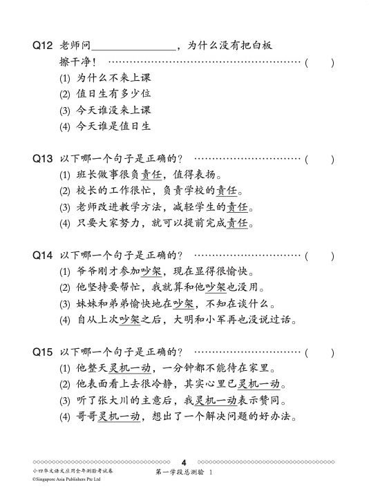 小四华文 语文应用 全年测验考试卷 / Primary 4 Chinese Revision Tests On Language And Usage